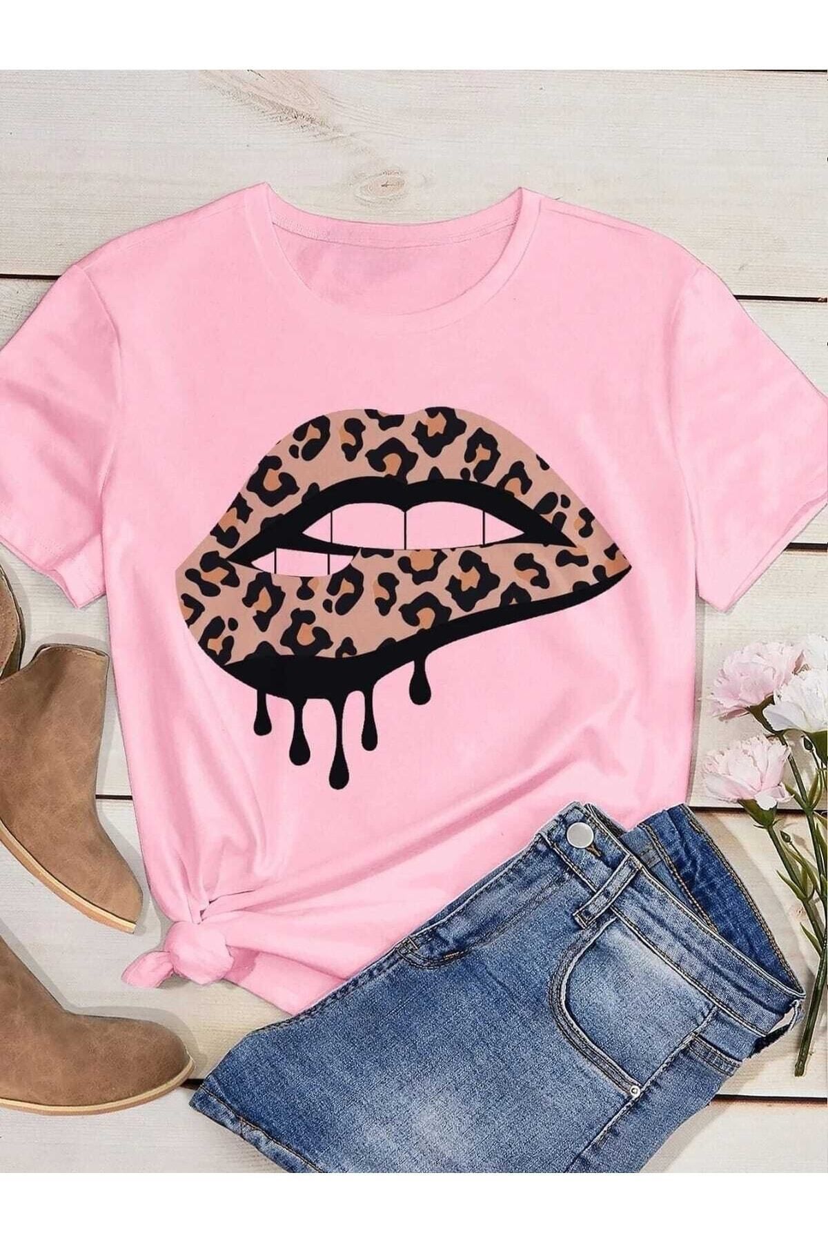 Boi Leopard Lip Baskılı Oversize T-shirt Salaş Boyfirend