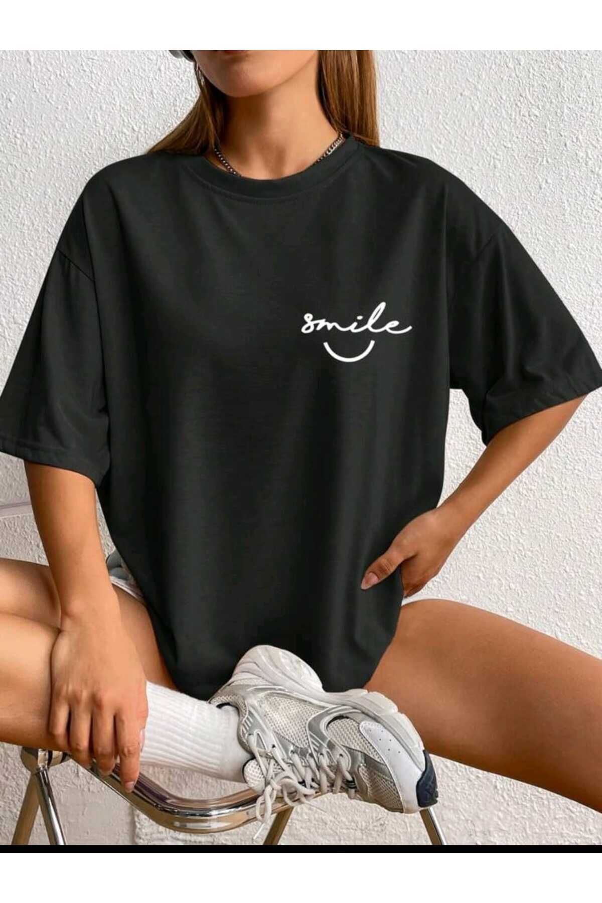 Boi Kadın / Kız Smile Baskılı Oversize Salaş T-shirt Boyfriend