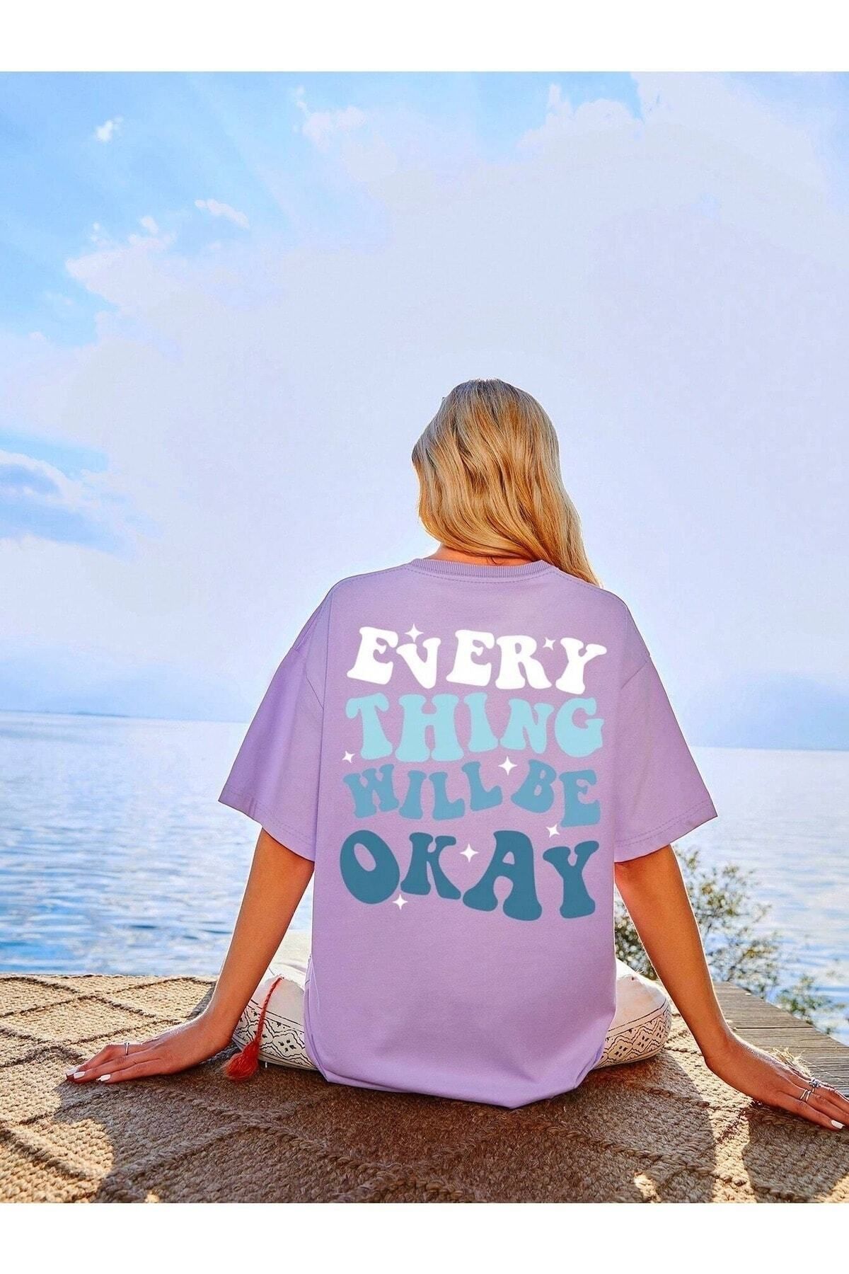 Hunors Sportswear & Company Will Be Okay Baskılı Kadın / Kız Oversize T-shirt Salaş Boyfirend