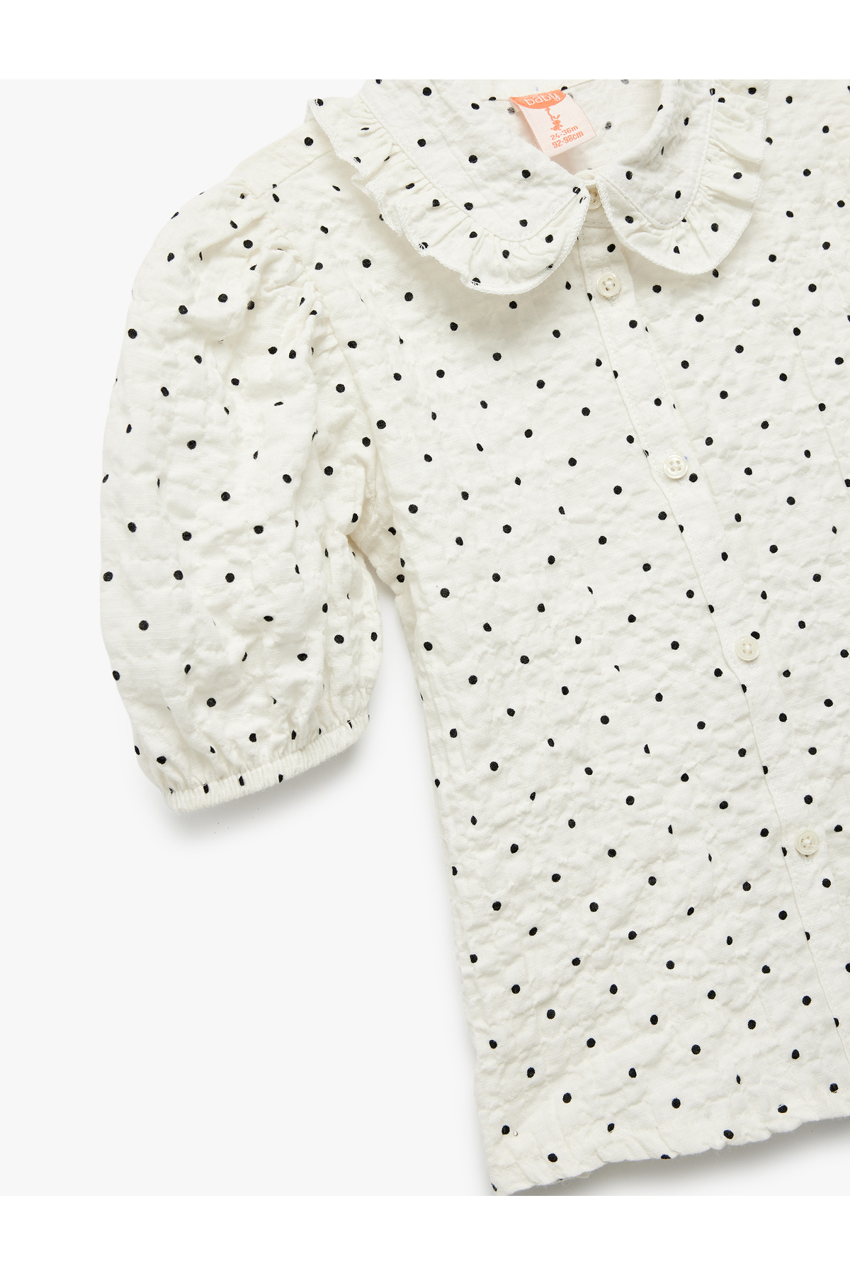Koton Bebe Yaka Dokulu Rahat Kesim Kısa Kollu Pamuklu Puantiyeli Balon Kollu Gömlek fotoğrafı 3 (önizleme)