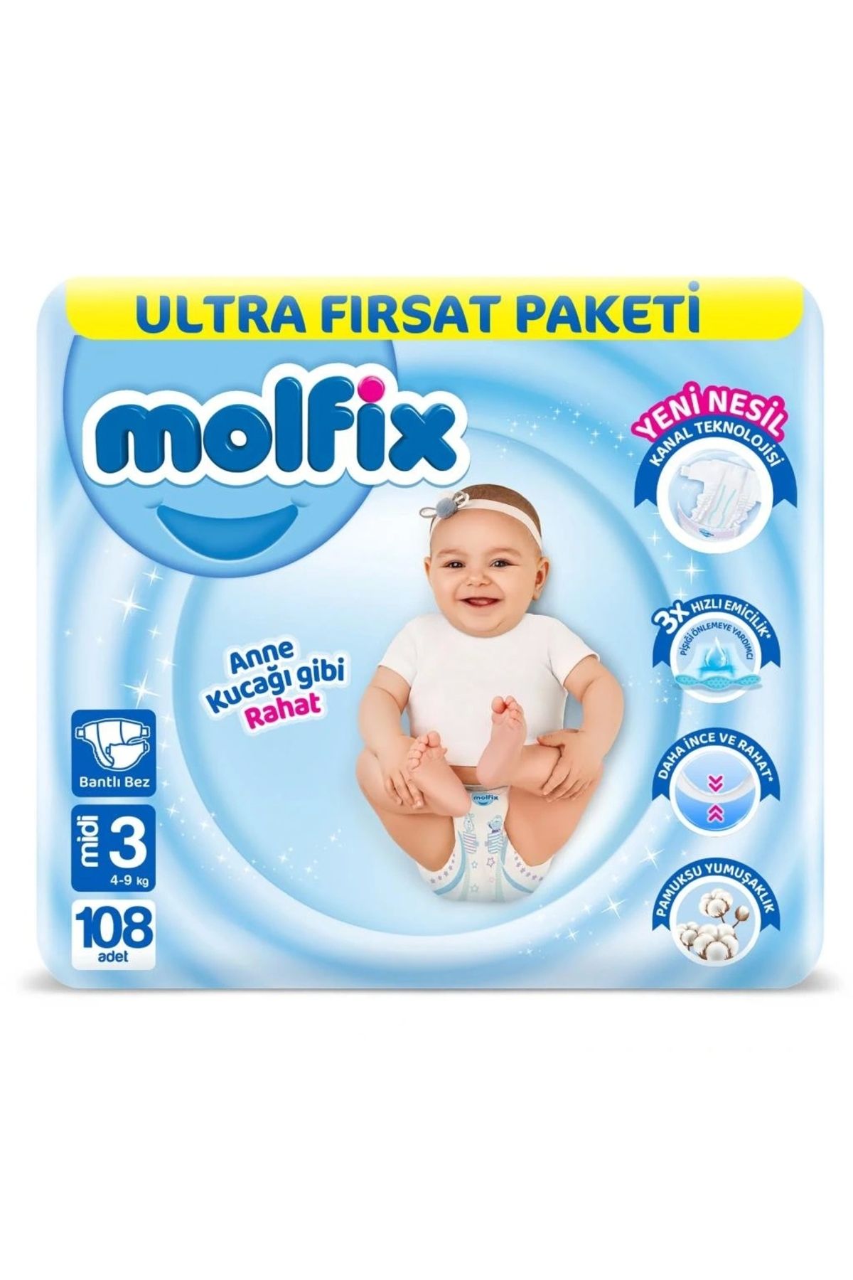 OurStyles Molfix Bebek Bezi Ultra Fırsat Paketi 3 Beden 4-9 Kg 108 Adet