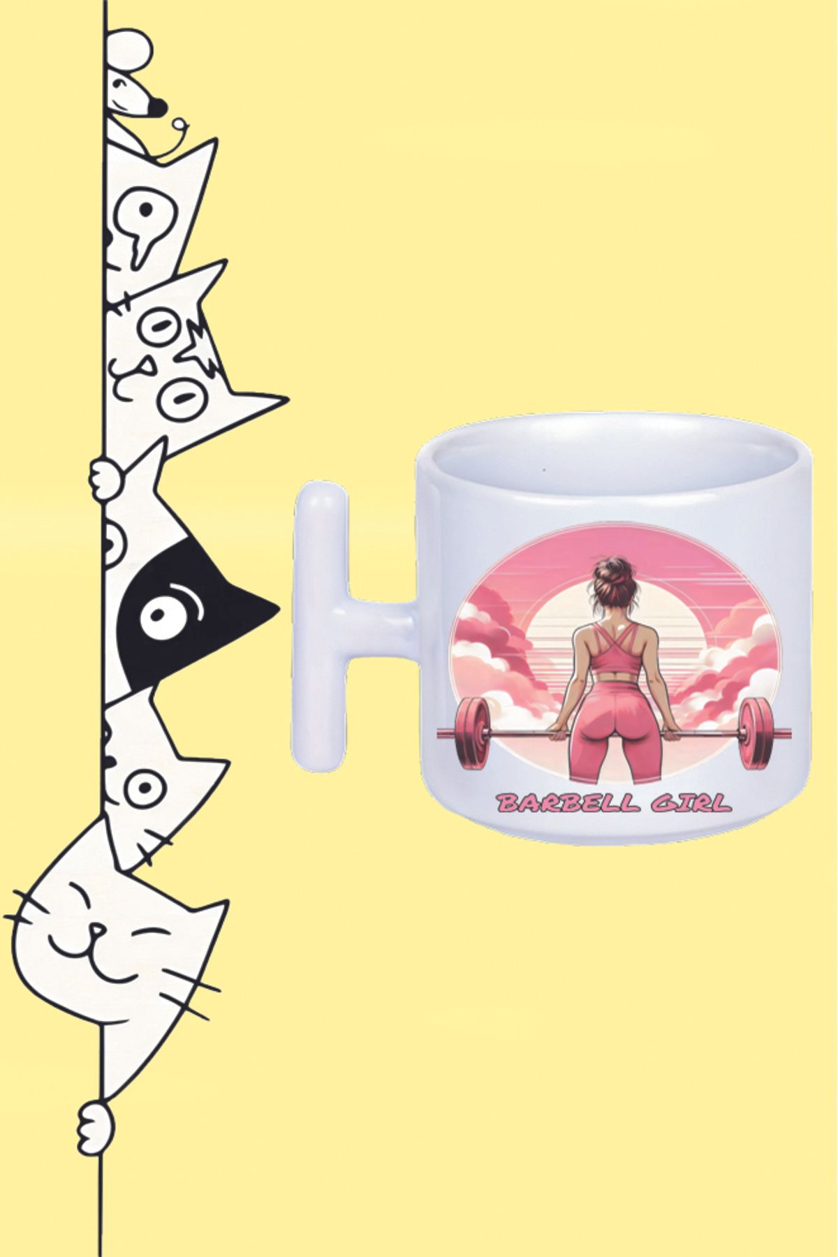 Olympus plus BARBELL GIRL FITNESS GYM TASARIM BASKILI BEYAZ T SAP KUPA BARDAK