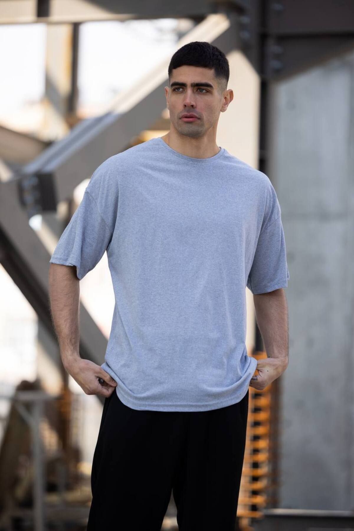 Hunors Sportswear & Company Düz Basic Baskısız Erkek Oversize T-shirt Salaş Boyfirend