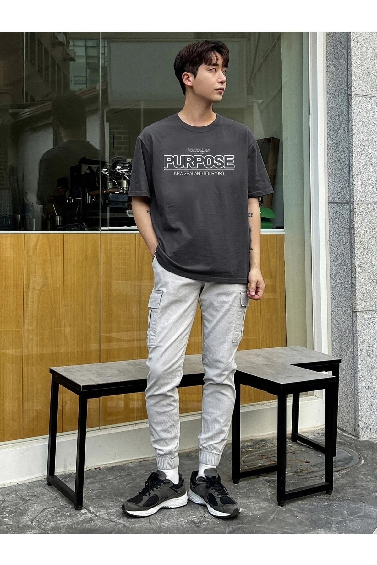 Hunors Sportswear & Company Erkek Füme Oversize T-shirt Purpose Baskılı