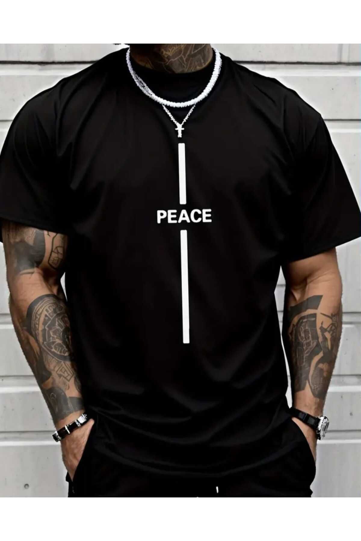 Boi Peace Baskılı Kadın ve Erkek Salaş Oversize Boyfirend T-shirt
