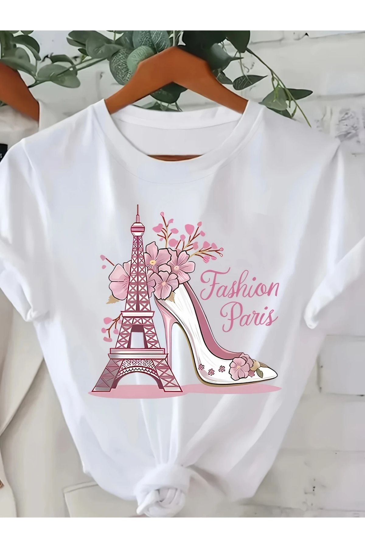 Hunors Sportswear & Company Fashion Paris Baskılı Beyaz Kadın Pamuk T-shirt