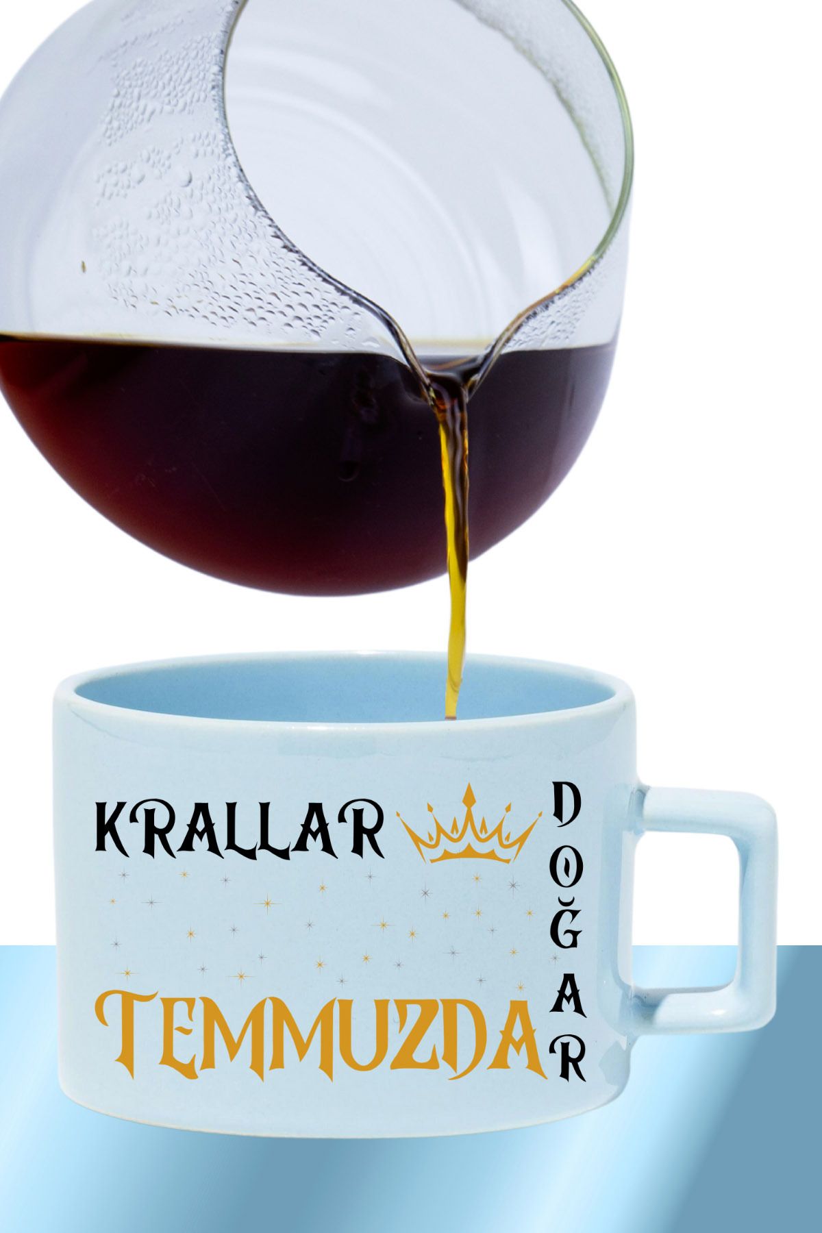 qoeuyl boutique Krallar Bu Ayda Doğar Baskılı Eş Sevgili Baba Özel Gün Hediyelik Dikdörtgen Kulp Pastel Mavi Fincan