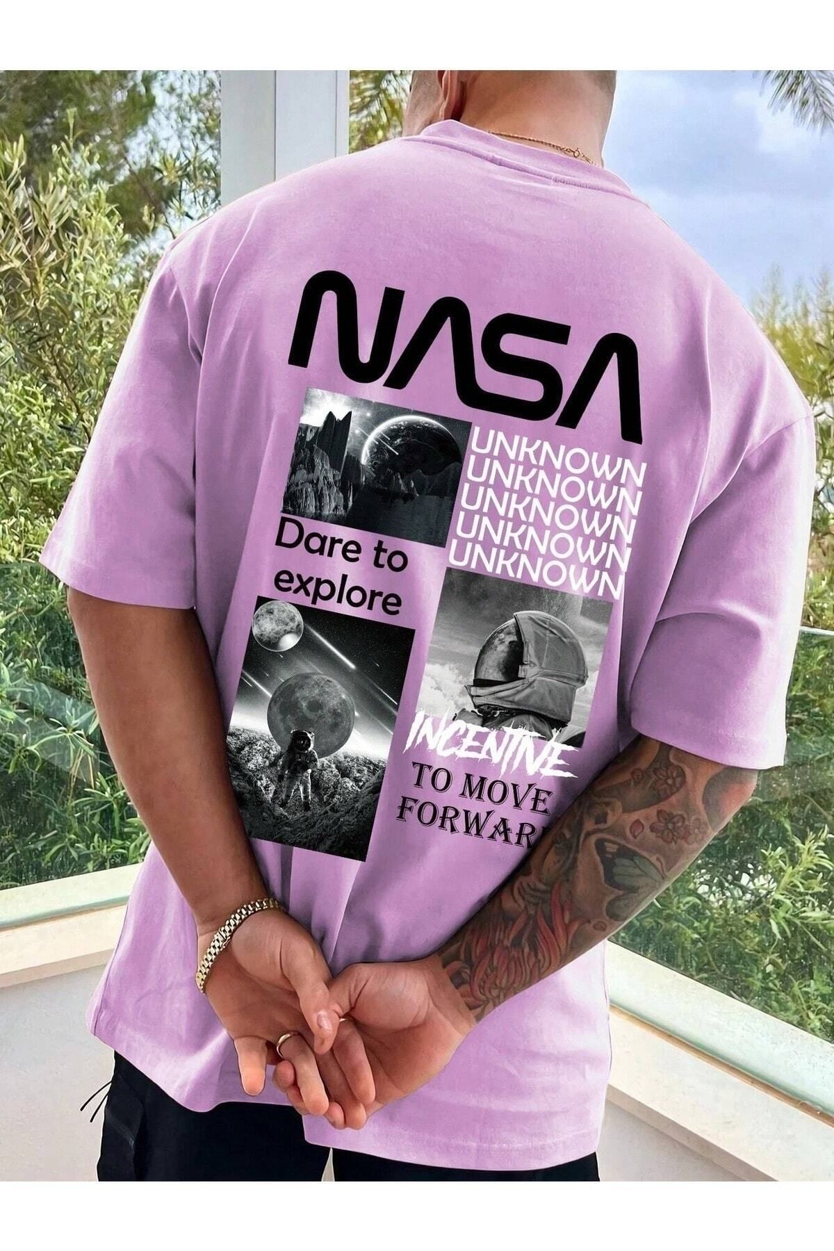 Boi NASA Baskılı Oversize Kadın ve Erkek T-shirt Salaş Boyfirend