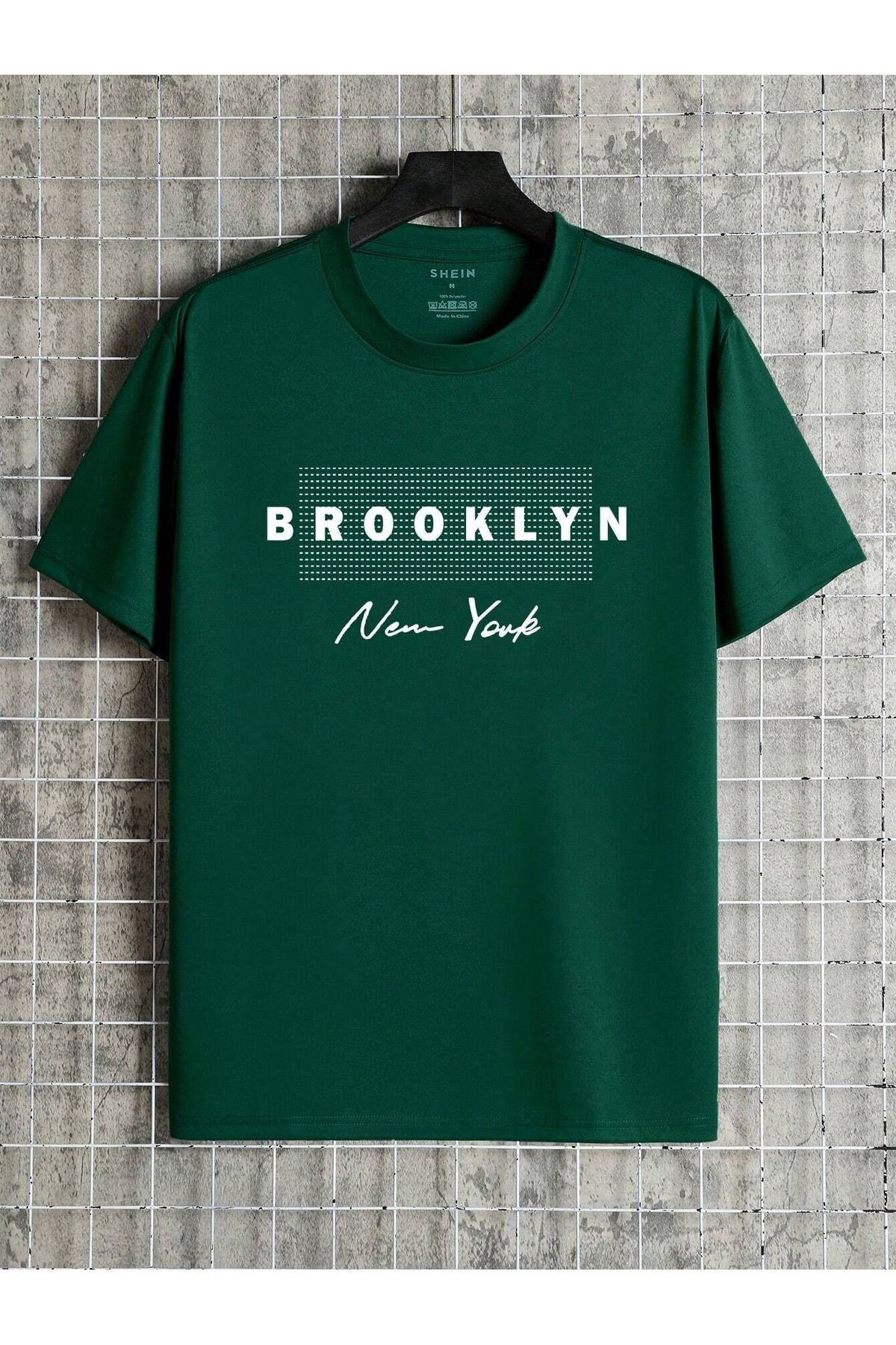 Hunors Sportswear & Company Brooklyn Nokta Desen T-Shirt - Nefti Yeşil Baskılı Oversize Bisiklet Yaka Kısa Kol