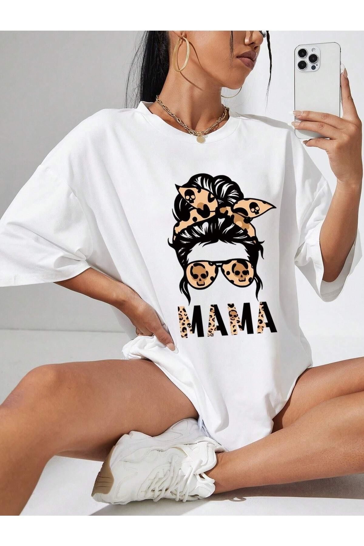 Boi Kadın / Kız Mama Leopar Baskılı Oversize T-shirt Salaş Boyfirend