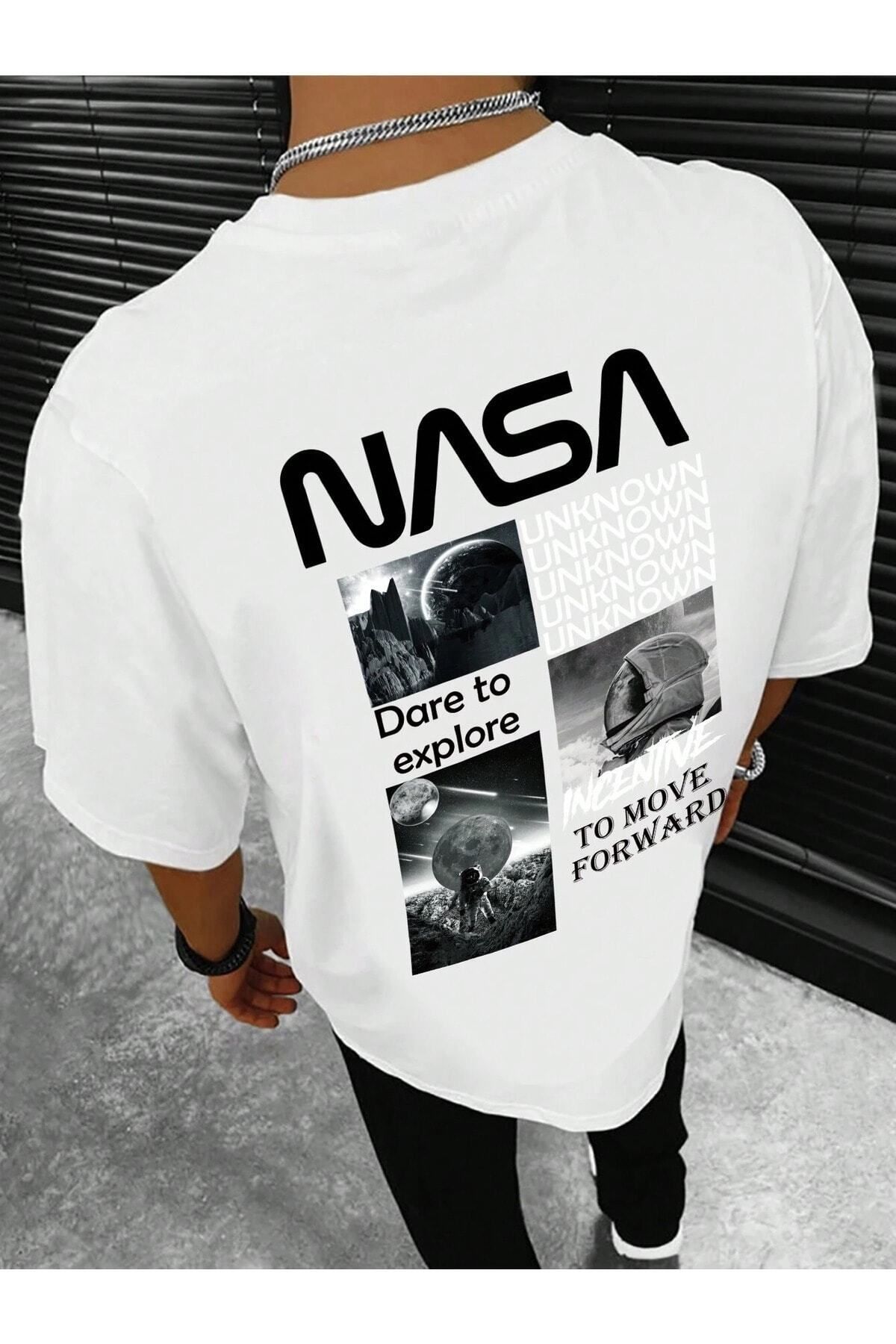 Hunors Sportswear & Company NASA Baskılı Oversize Erkek T-shirt Salaş Boyfirend