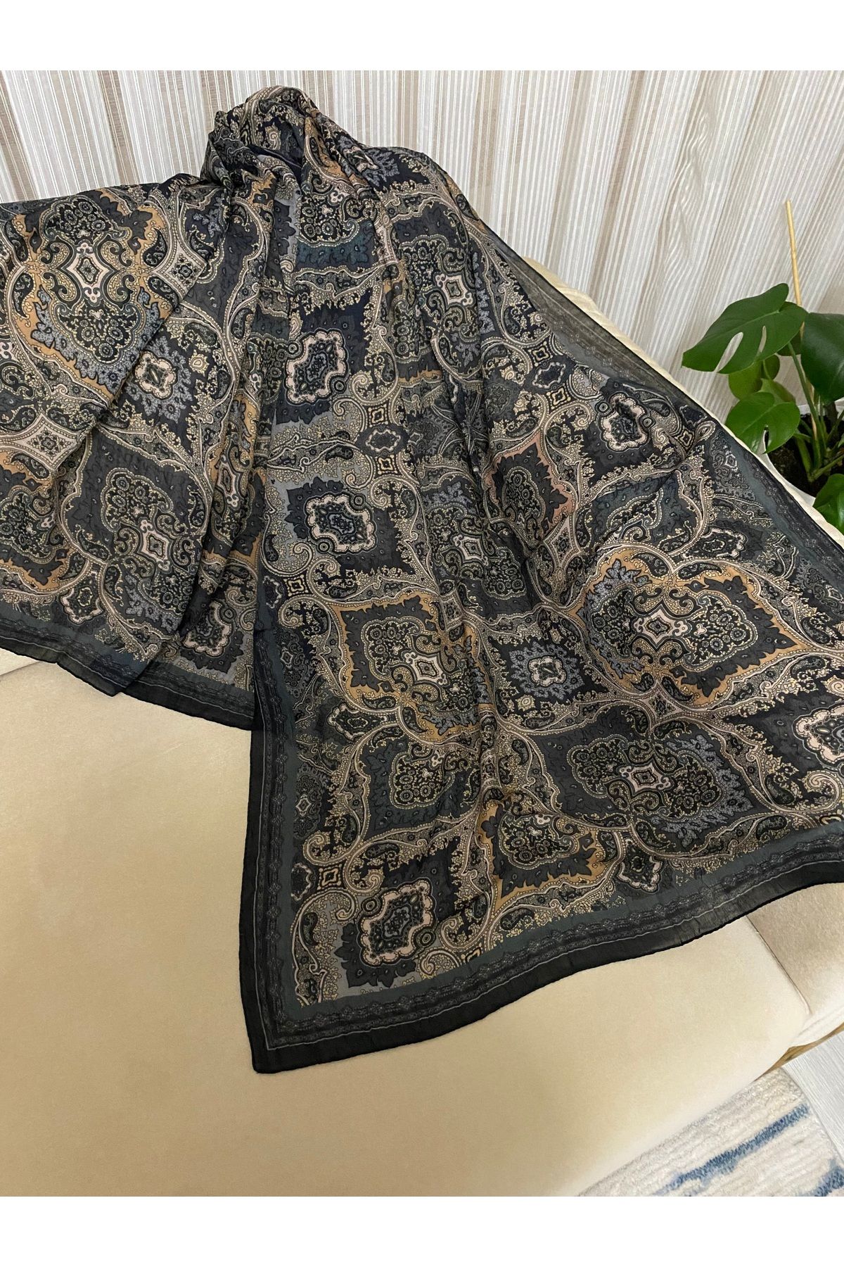 İpekal Etnik desenli bambu kraş şal
