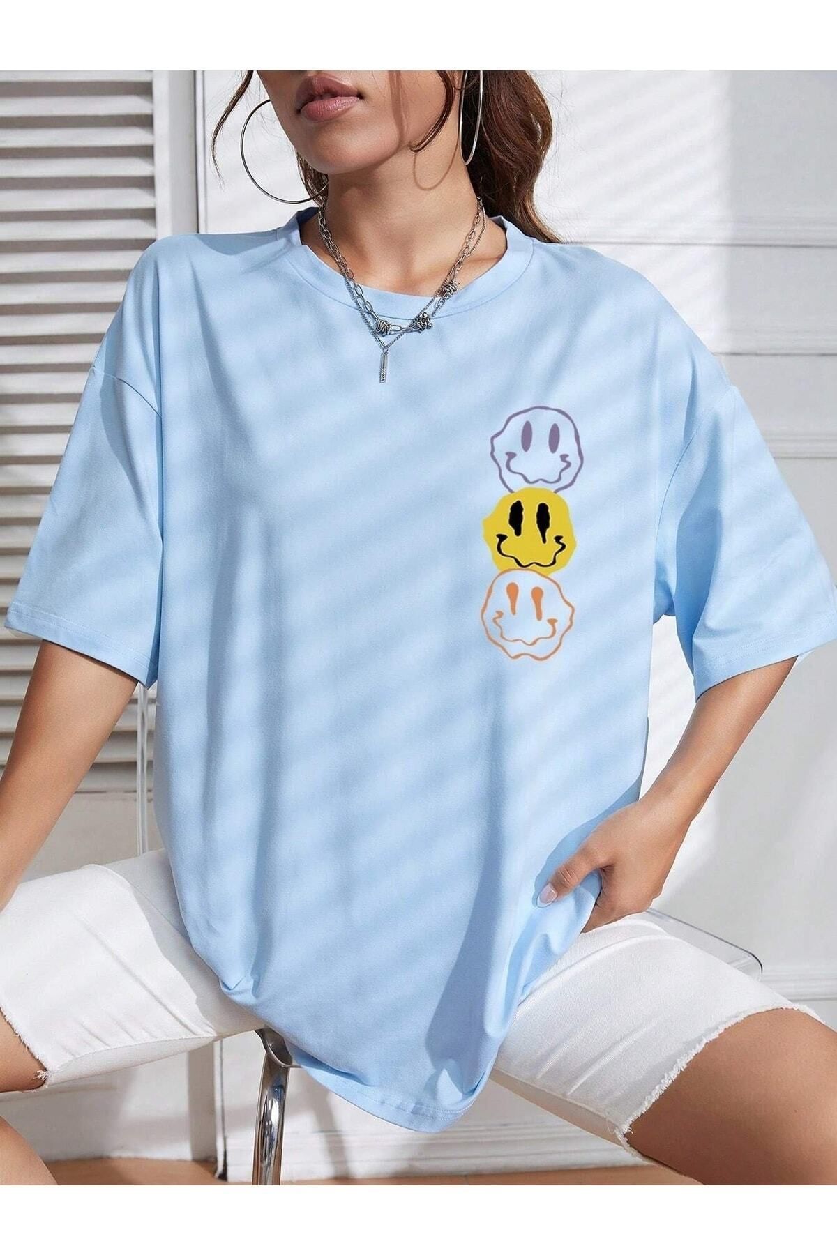 Hunors Sportswear & Company Smile Baskılı Kadın / Kız Oversize Salaş T-shirt Boyfirend