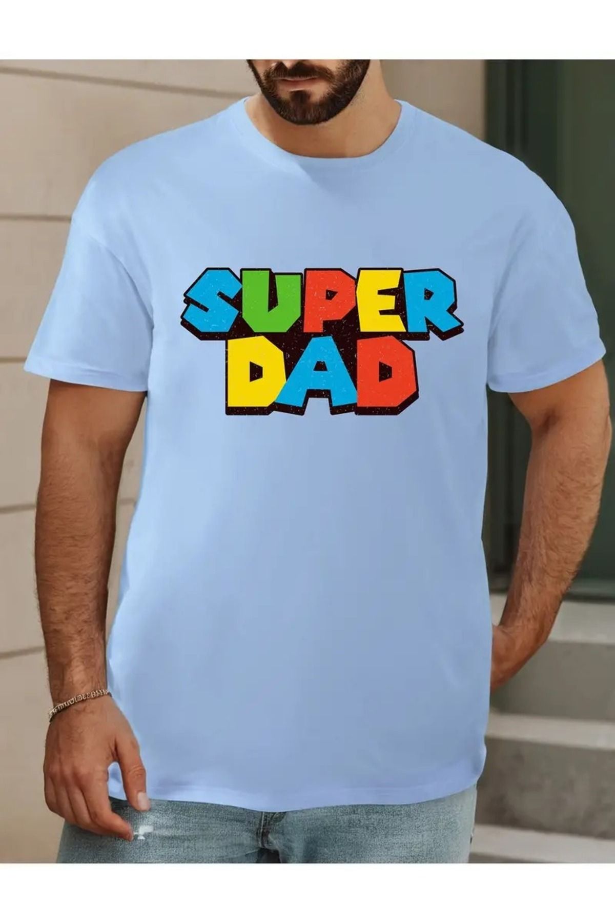 Hunors Sportswear & Company Erkek Süper Baba Baskılı Bisiklet Yaka Oversize Salaş Boyfirend Siyah T-shirt