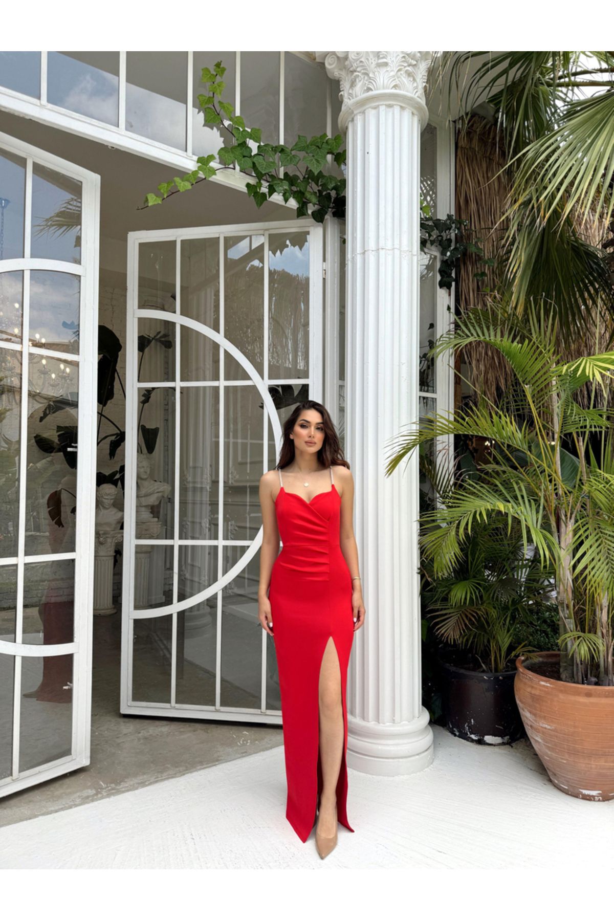 Sindimoda Aksesuar Askılı Yırtmaç Detay Scuba Abiye 583173