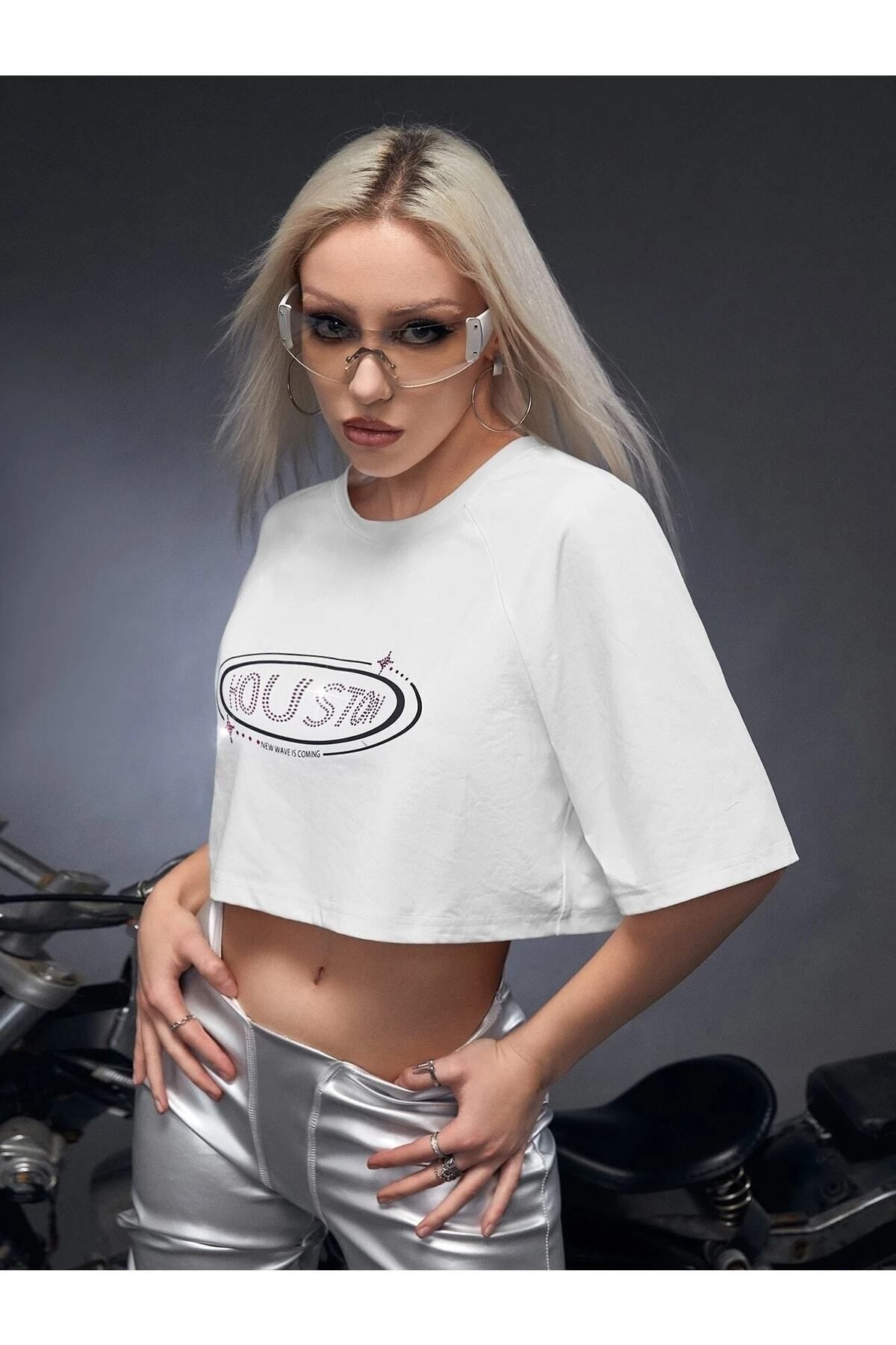 Hunors Sportswear & Company Kadın / Kız Crop Oversize Houston Baskılı