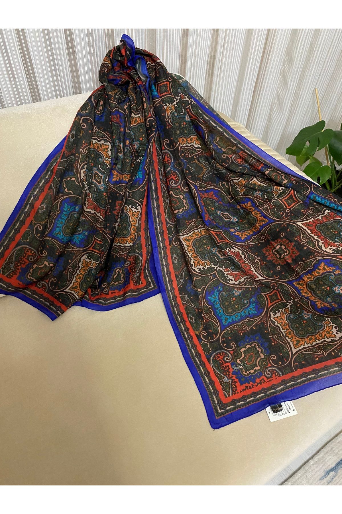 İpekal Etnik desenli bambu kraş şal