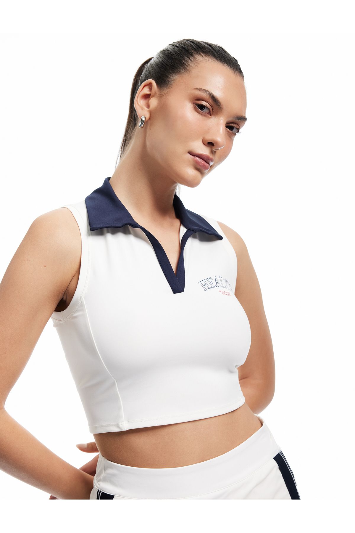 Koton Slim Fit Polo Yaka Baskılı Kolsuz Crop Spor Atlet