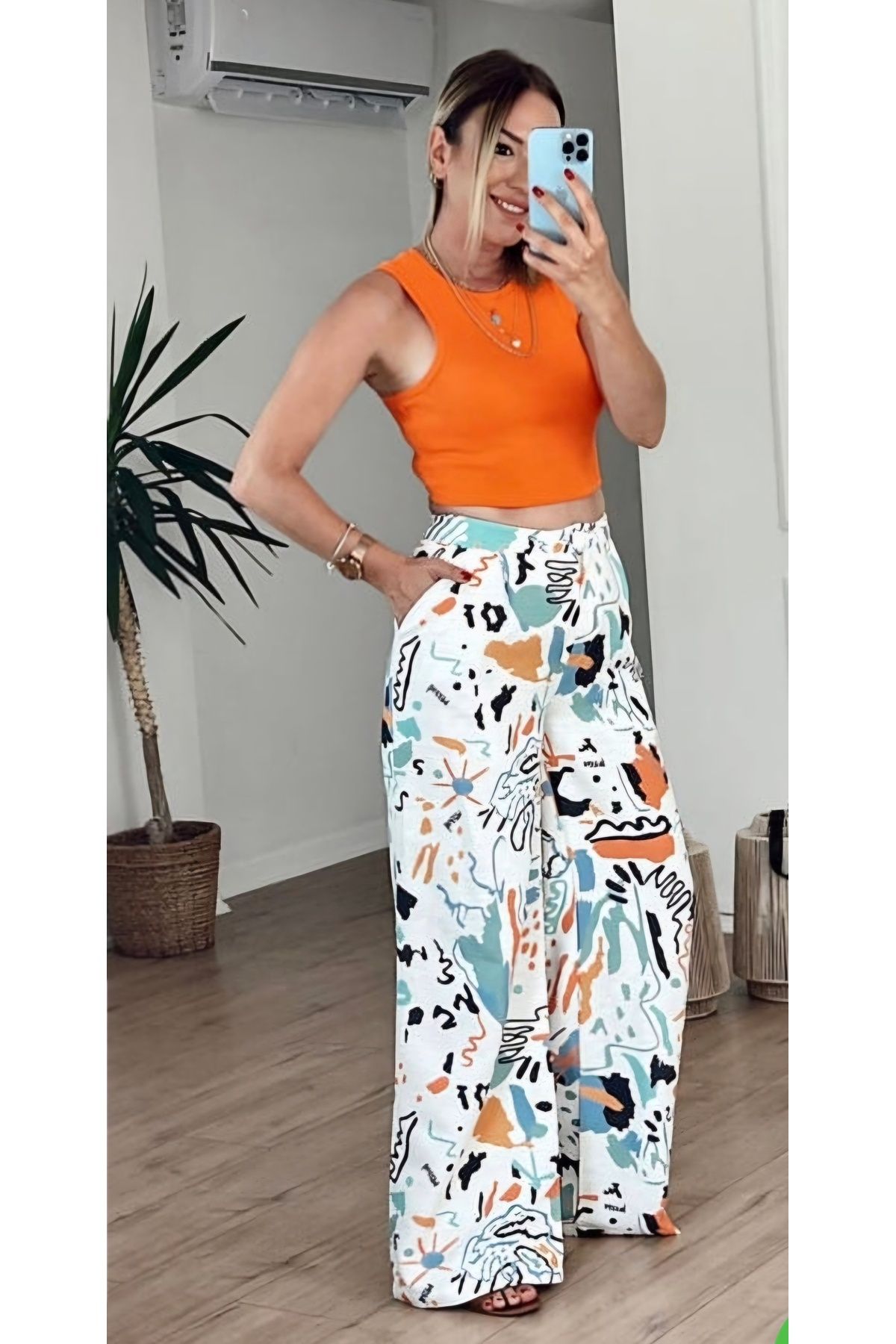 MODA Kendi tarzını oluşturabileceğiniz,desenli palazo kesim keten pantolon