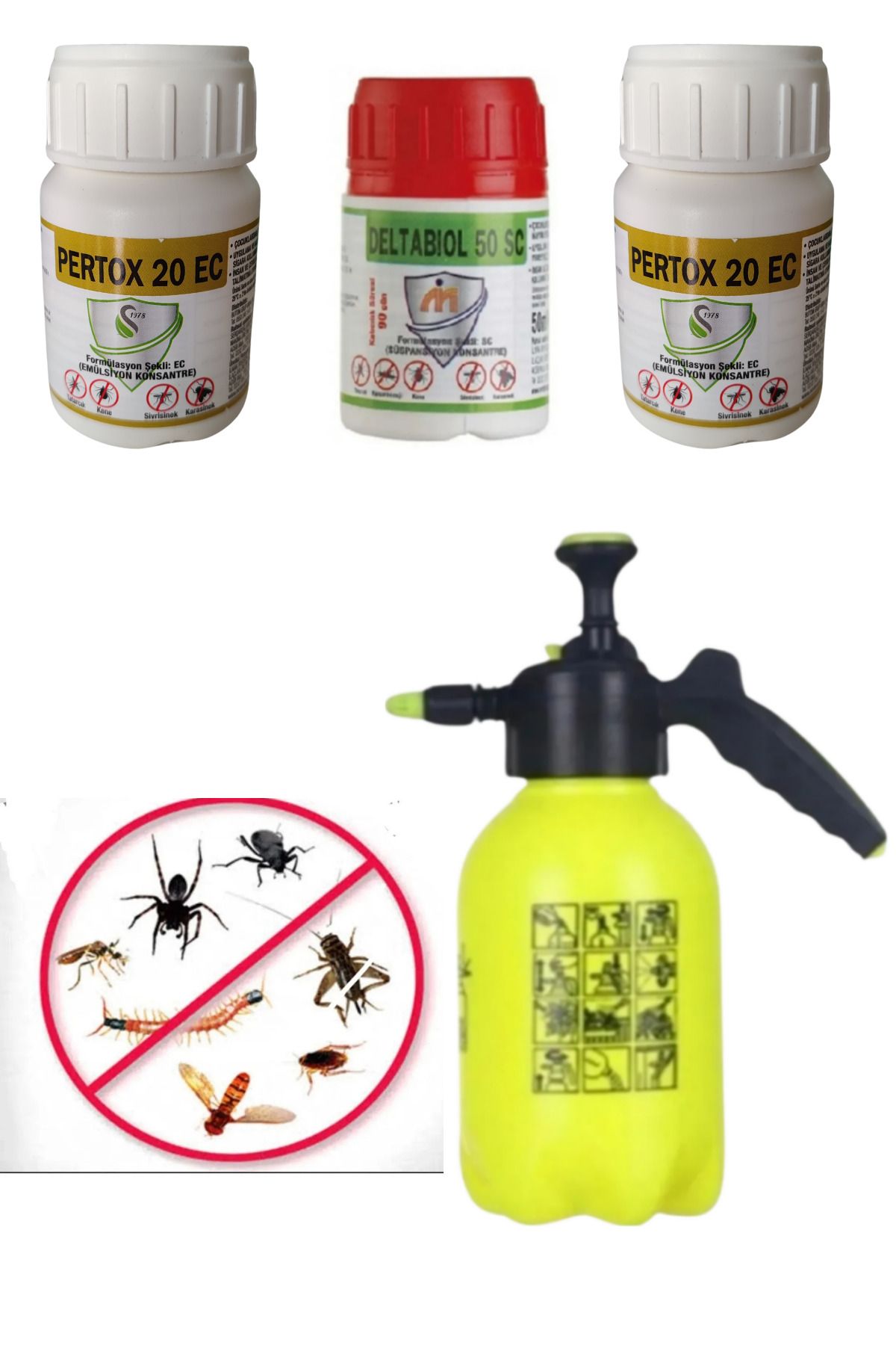 serdaroğlu Etkili Haşere Böcek İlaçları Kokulu/Pertox 20EC 50ML 2 Adet Dbiol 50ML-2Lt İlaçlama Pompası