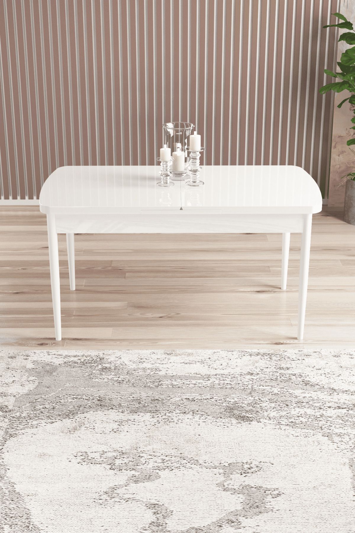 asaella mobilya Eylül Serisi 80x132 Açılabilir MDF Metal Ayak Beyaz Mutfak Masası,Yemek Masası