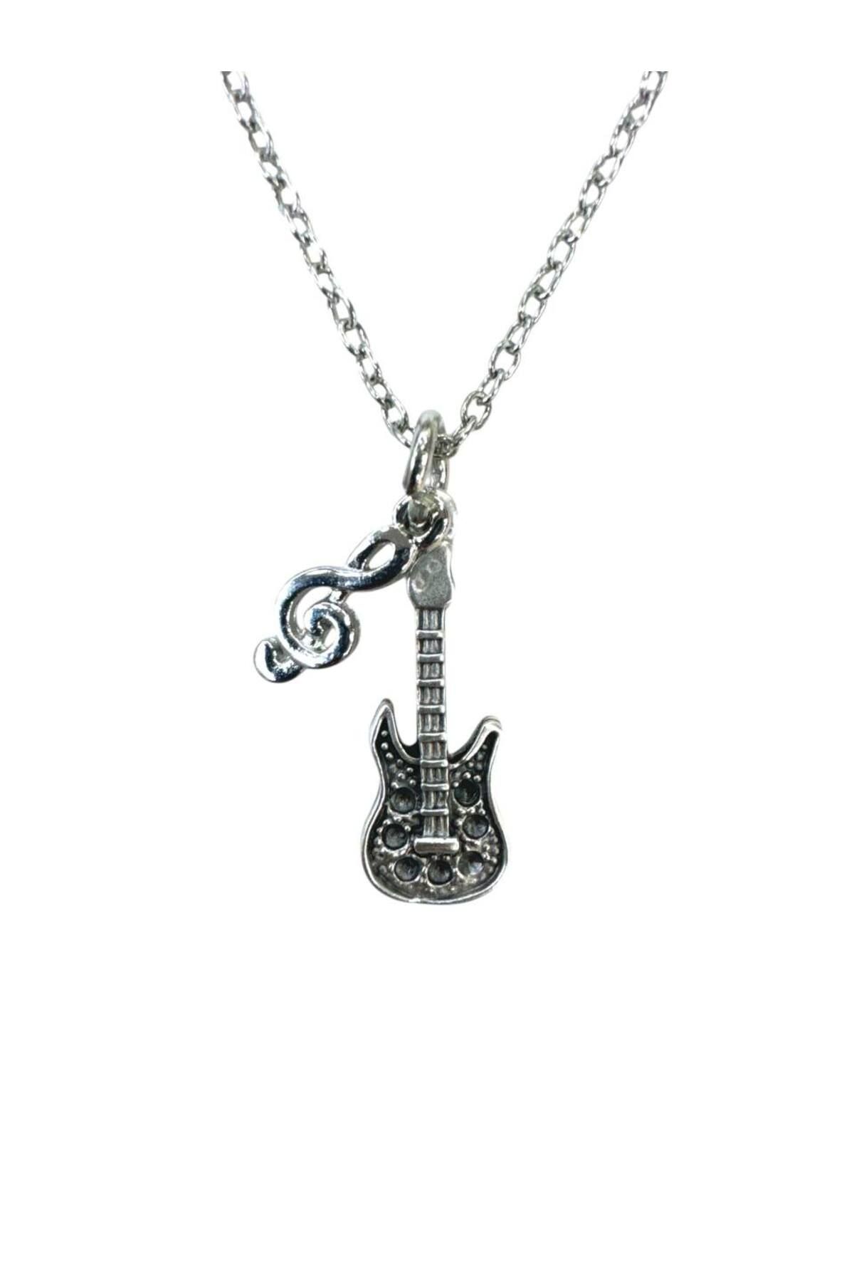 Herşey Nota Gitar ve Sol Anahtarı Figürlü Unisex Kolye – 60 cm Zincir