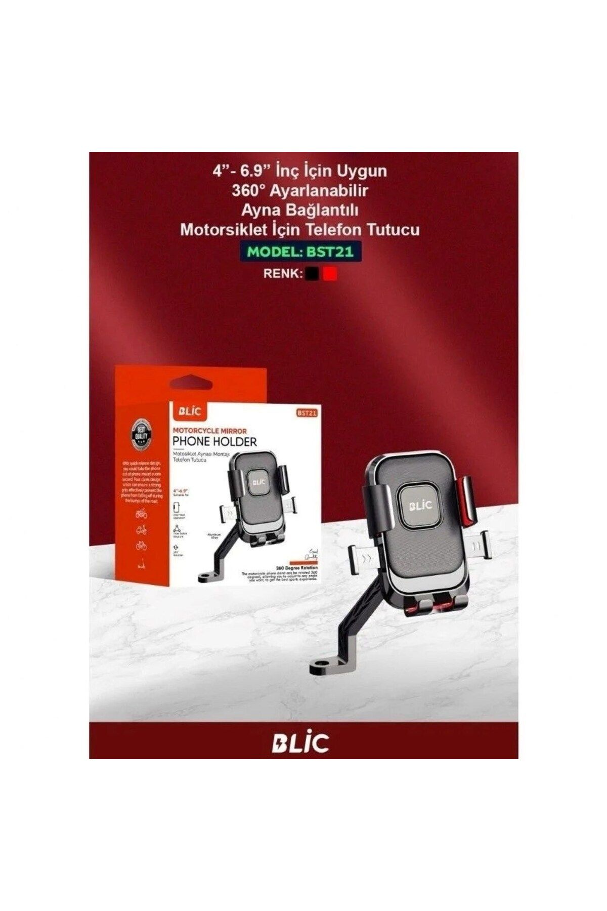 Blic BLİC MOTOSİKLET AYNASI MONTAJI TELEFON TUTUCU