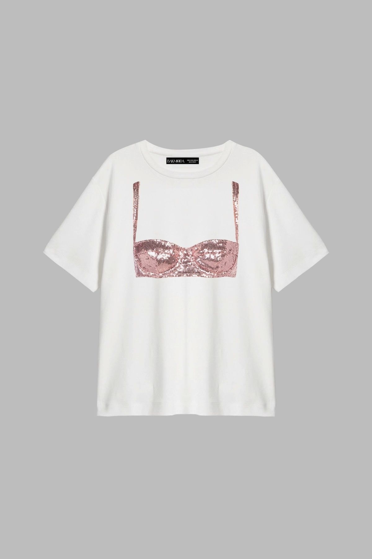CİNEMA MODA Disco Bralet Baskılı Relaxed Fit Beyaz Kadın Tshirt