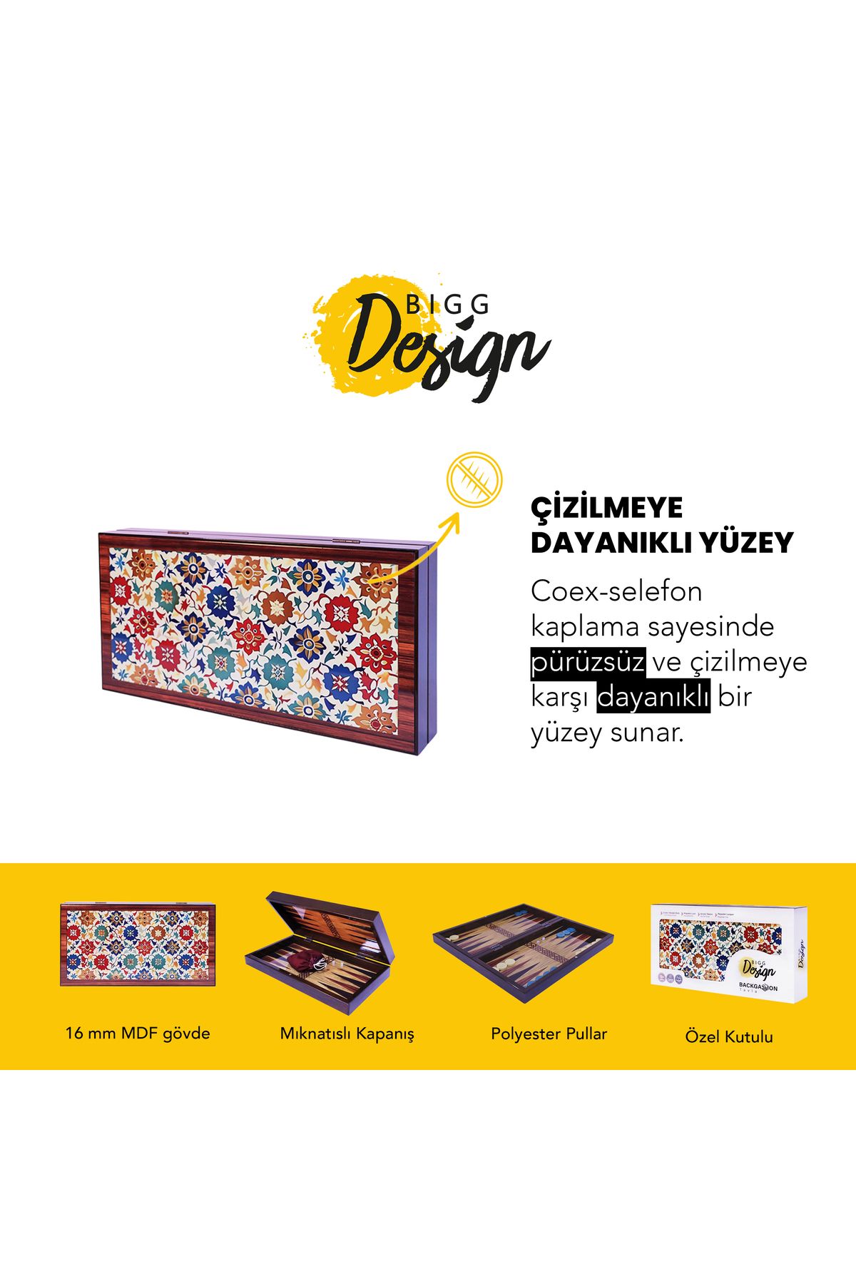 Biggdesign-Bloom Backgammon |   Mdf Case with Anti-Scratch Floor, Magnets, Polyester Stamps 5