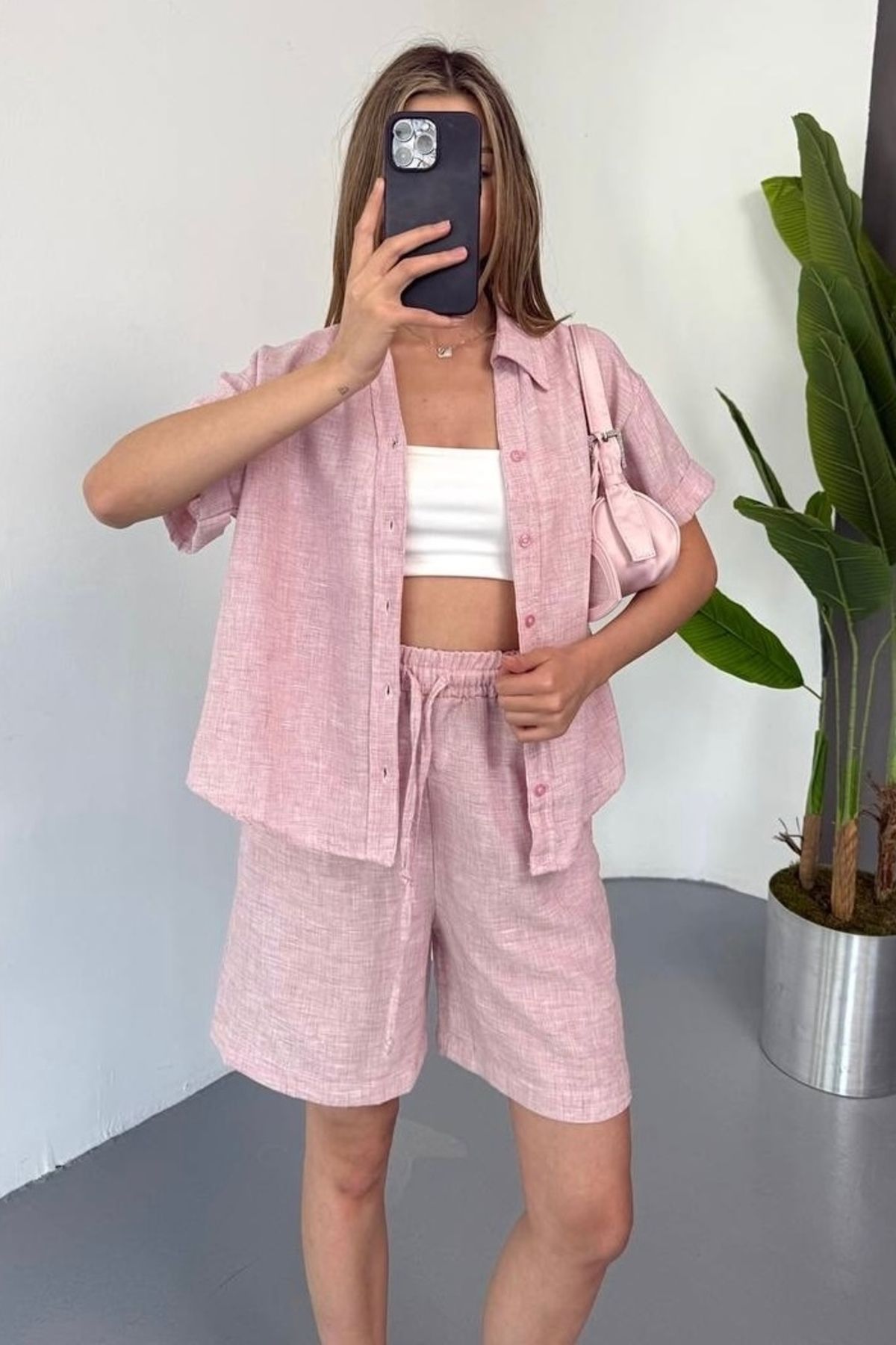 bb butik basic Keten Alina Şortlu Takım AL4090
