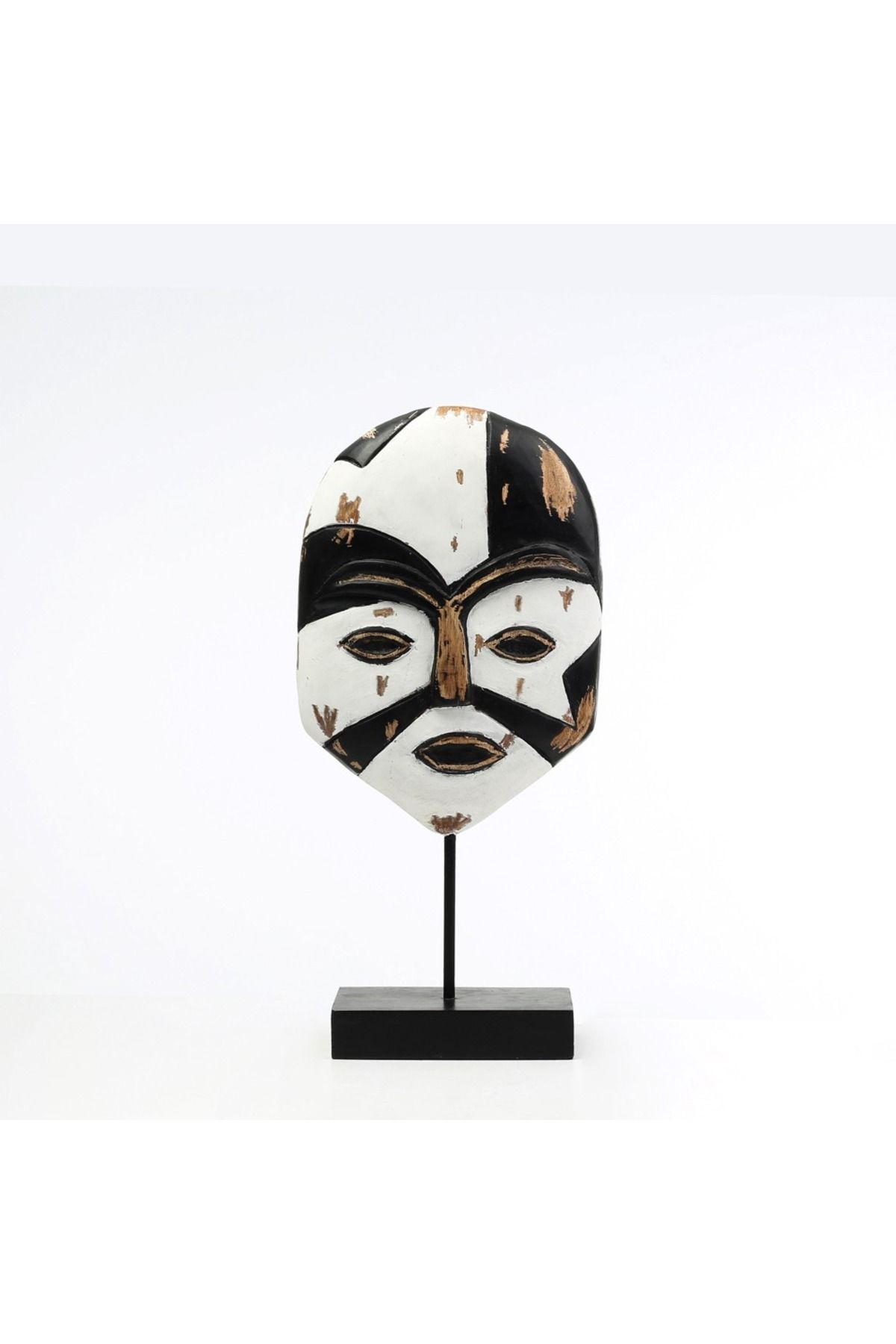 Vitale Siyah Beyaz Ahşap Mask Dekor-22X9,5X44CM