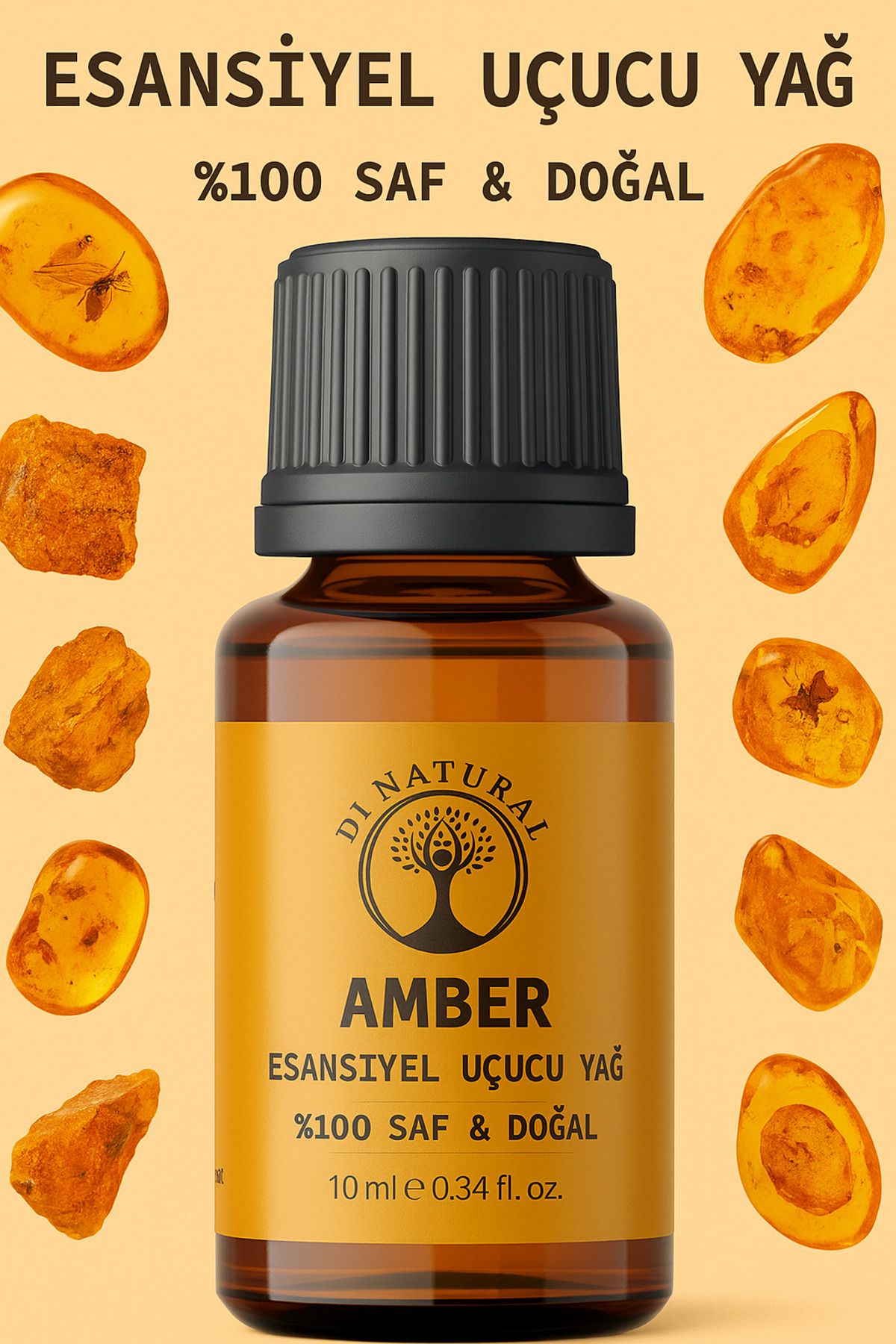 di naturel Amber Uçucu Yağ %100 Saf Doğal Esans Buhurdanlık Difüzör Oda Esansı 10 ml