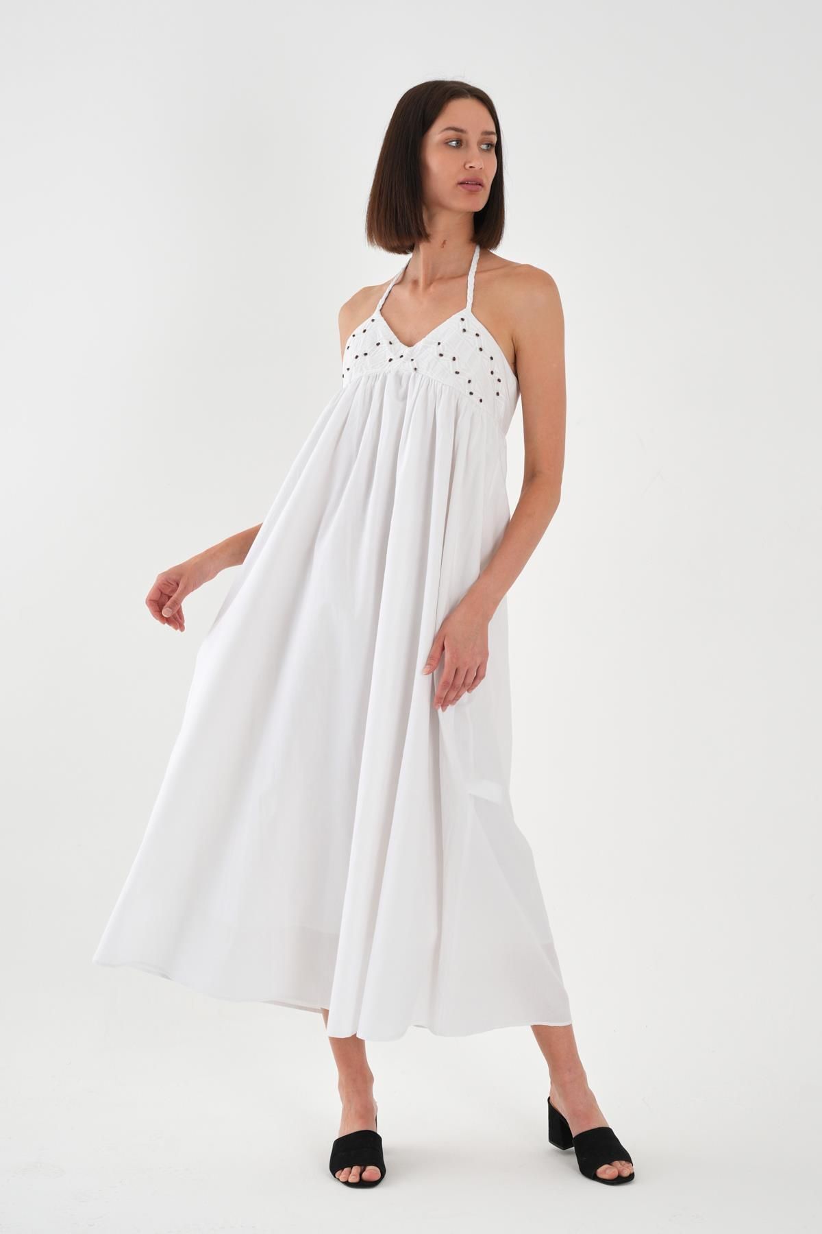 ALEXANDERGARDI Halter Yaka Brode Detaylı Maxi Elbise