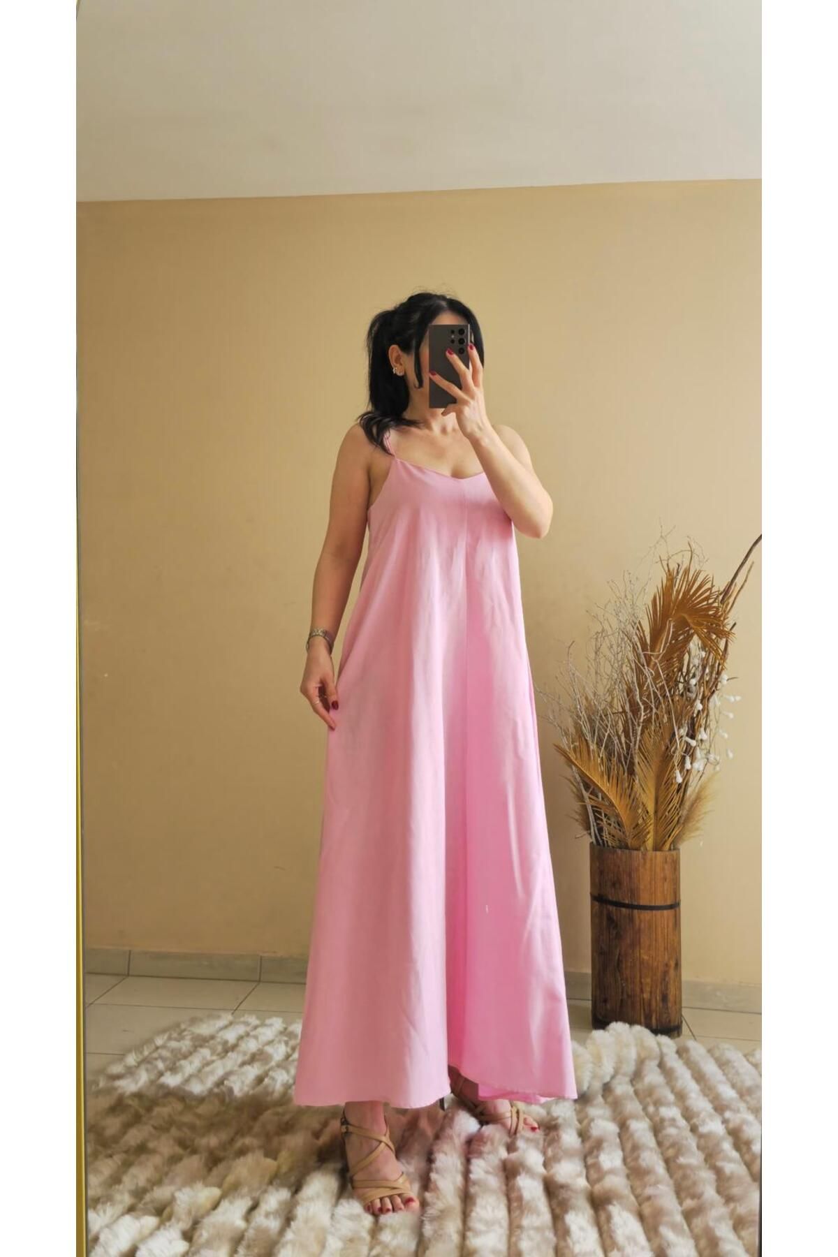 FEMİNEER.com PEMBE UZUN ELBİSE