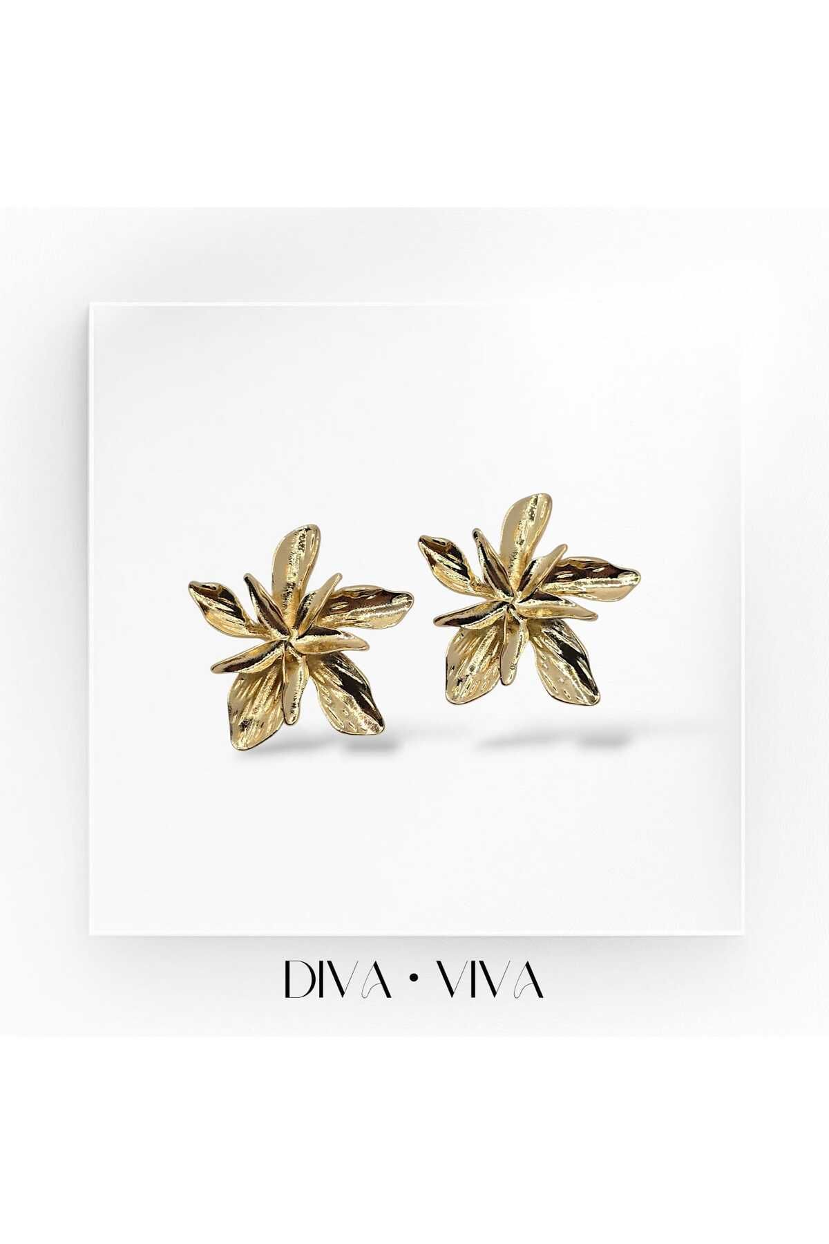 DivaViva Diva Viva - Vintage Gold Çiçek Kadın Floréa Küpe