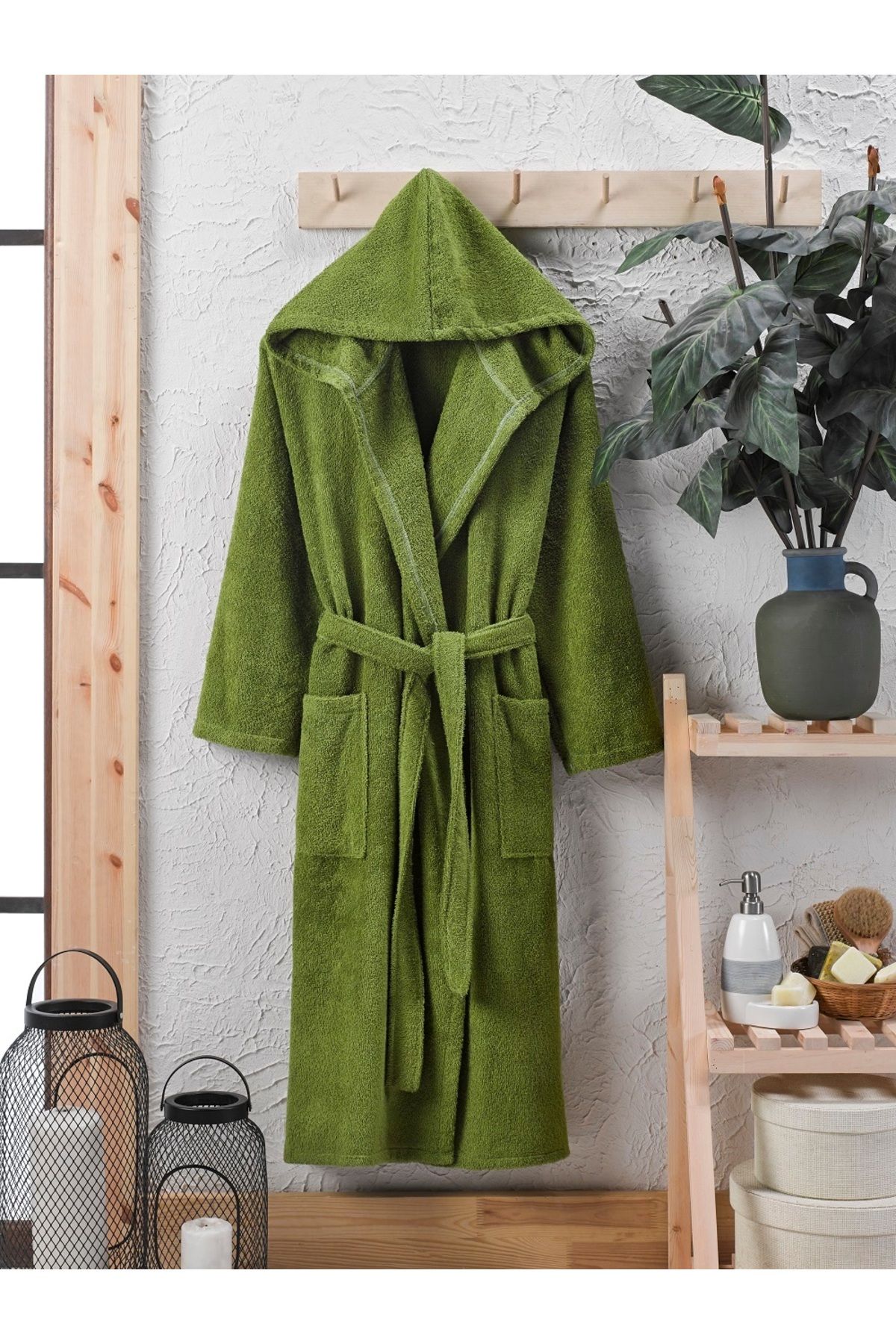 RaSerSa RS Pamuklu Kadife Kapüşonlu Unisex Bornoz