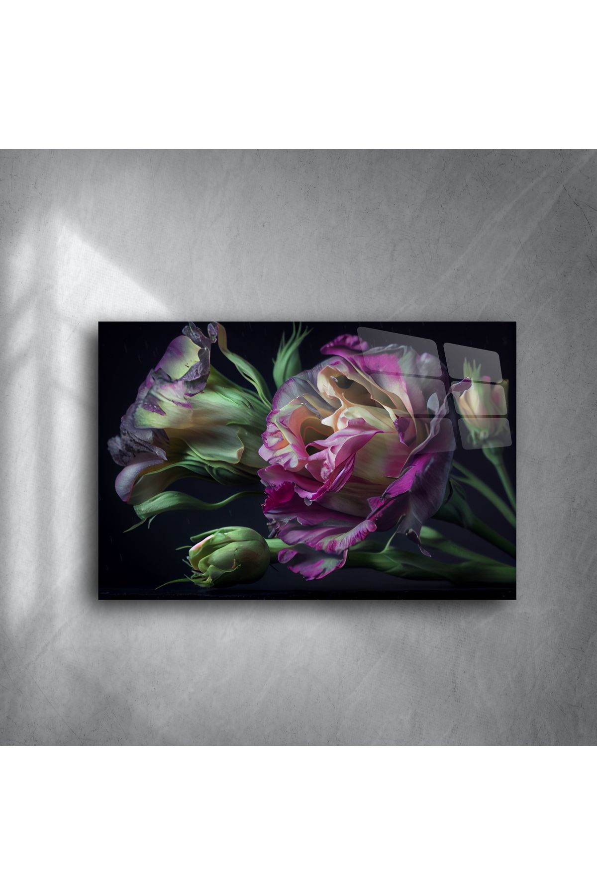 LEYLASER Romantik Kırmızı Pembe Lisianthus Metal Duvar Tablosu