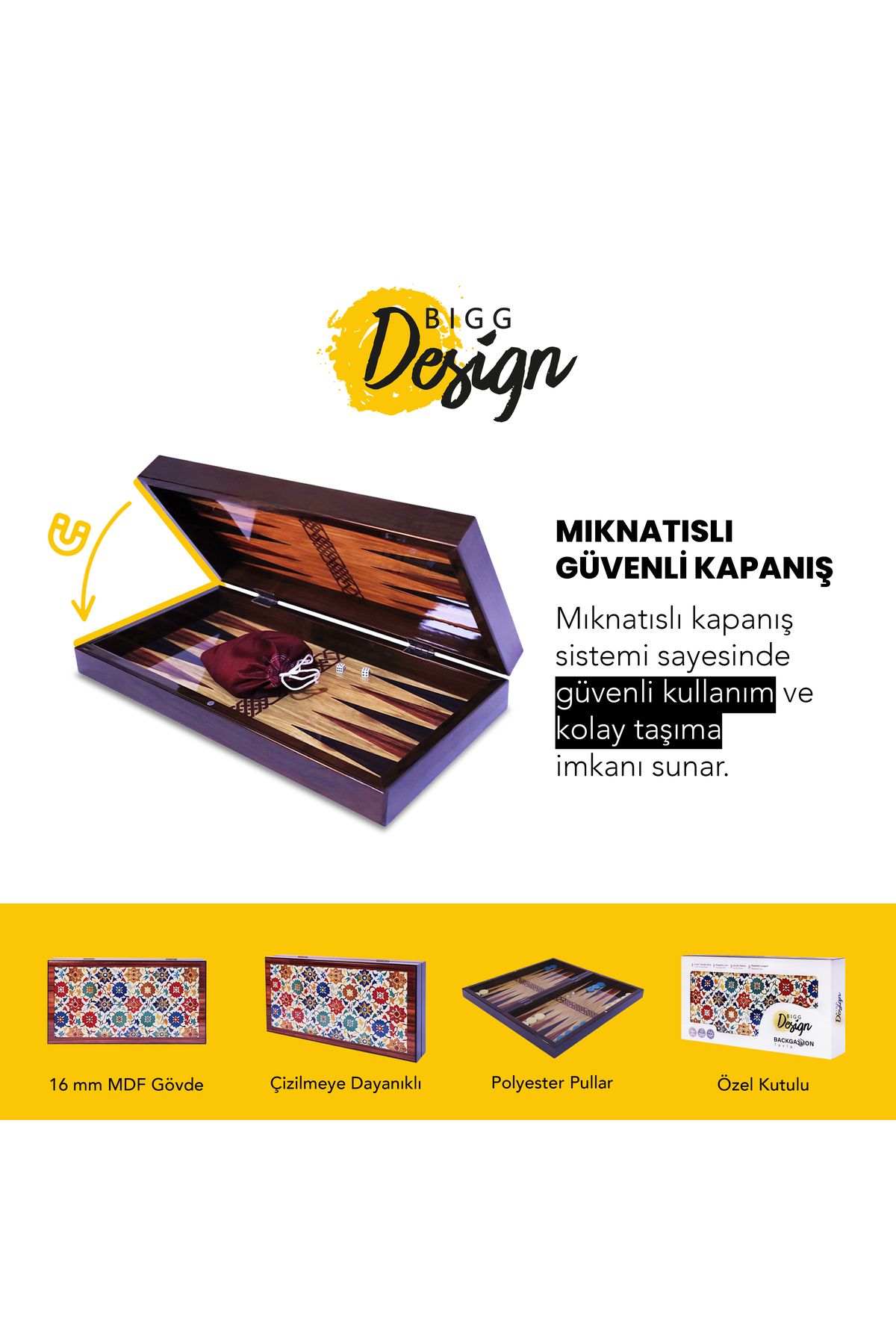 Biggdesign-Bloom Backgammon |   Mdf Case with Anti-Scratch Floor, Magnets, Polyester Stamps 6