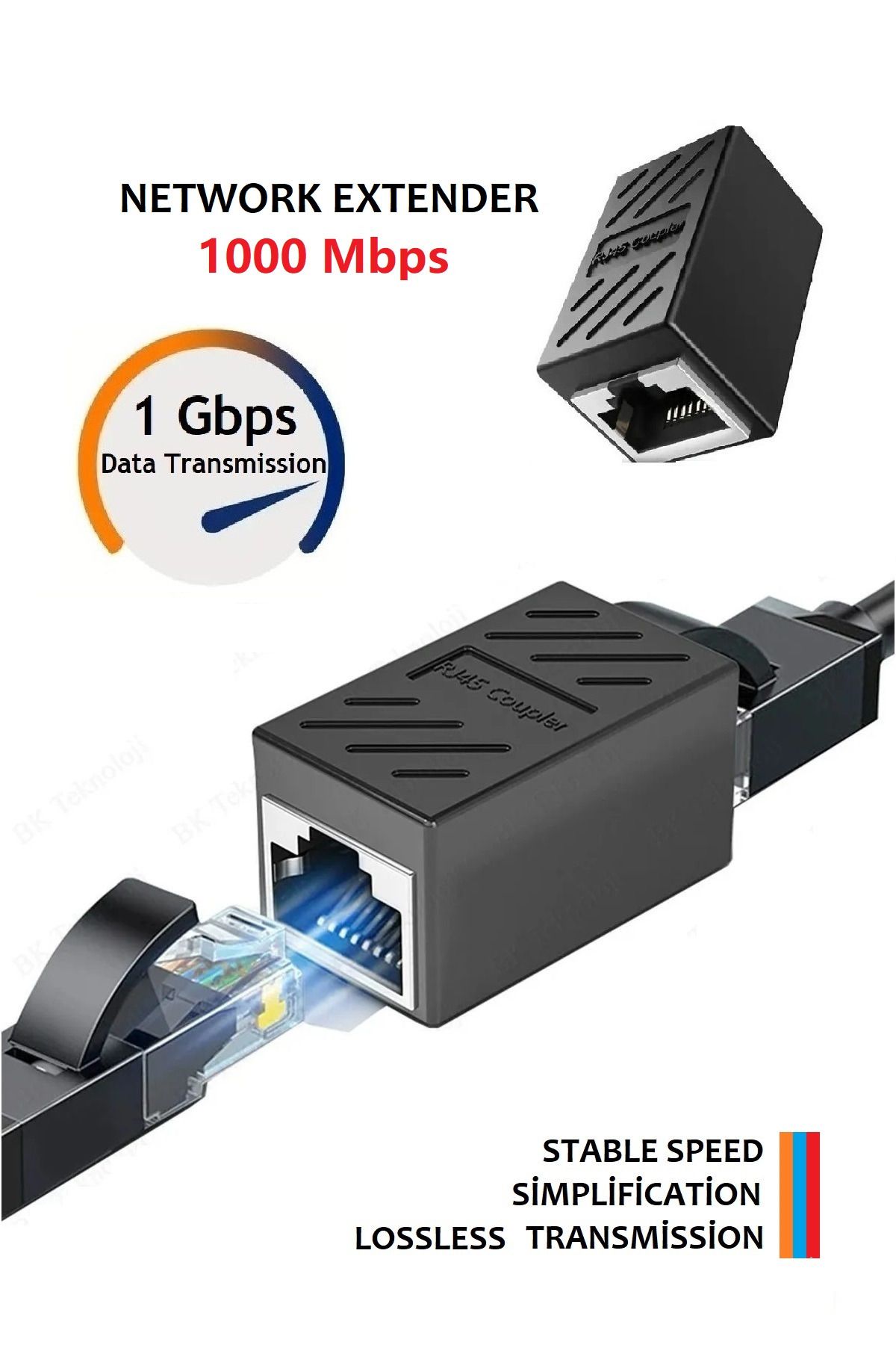 Vwin Ethernet Cat5 Cat6 Kablosu Uzatma Aparatı (1 Adet) RJ45 Jack Birleştirir Ekler