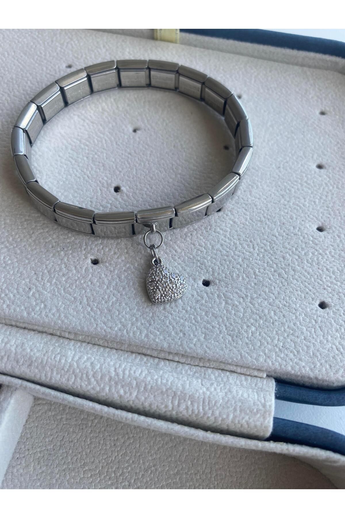 Modadiro İtalyan Charm Sallantılı Taşlı Kalp