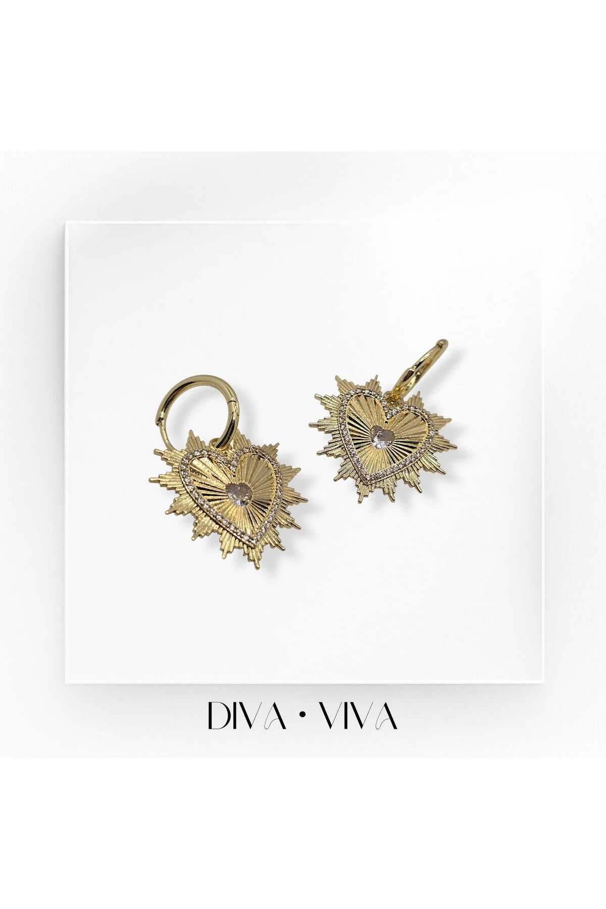 DivaViva Diva Viva - Gold Tasarım Kalp Sallantılı Kadın Aurora Heart Küpe