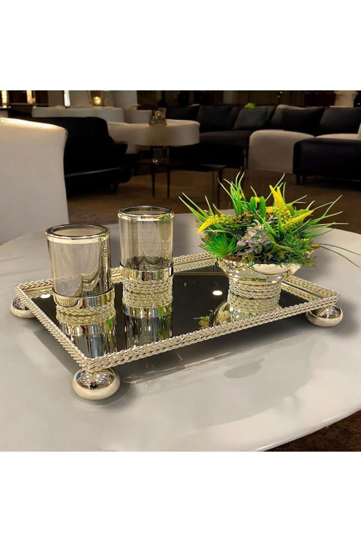 ÇIRPAN EV GÜMÜŞ TOP AYAKLI 4 PARÇA DİKDÖRTGEN JARDİNYER SET