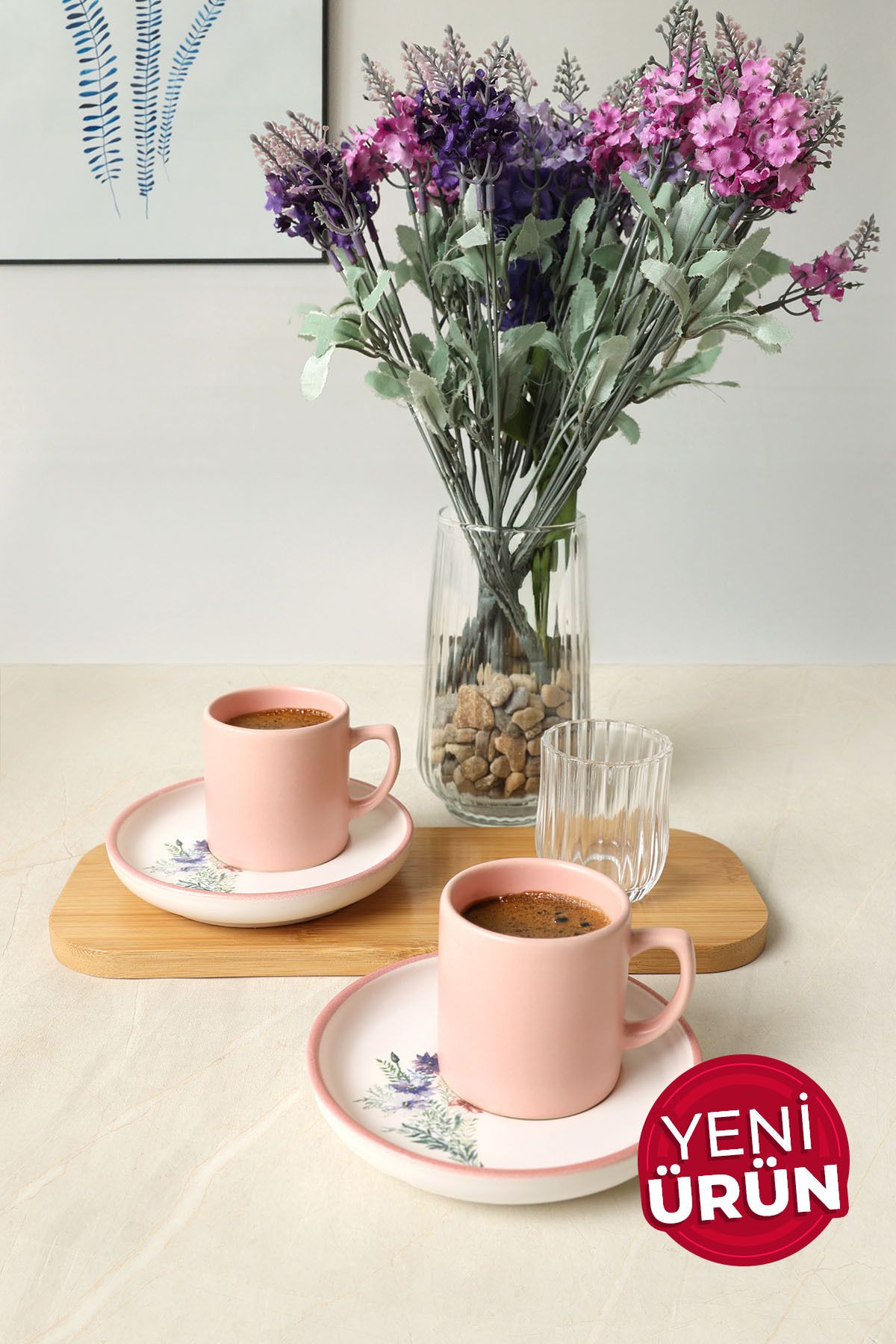 Keramika Elegant Blossoms Pembe Kahve Takımı 4 Parça 2 Kişilik 21793