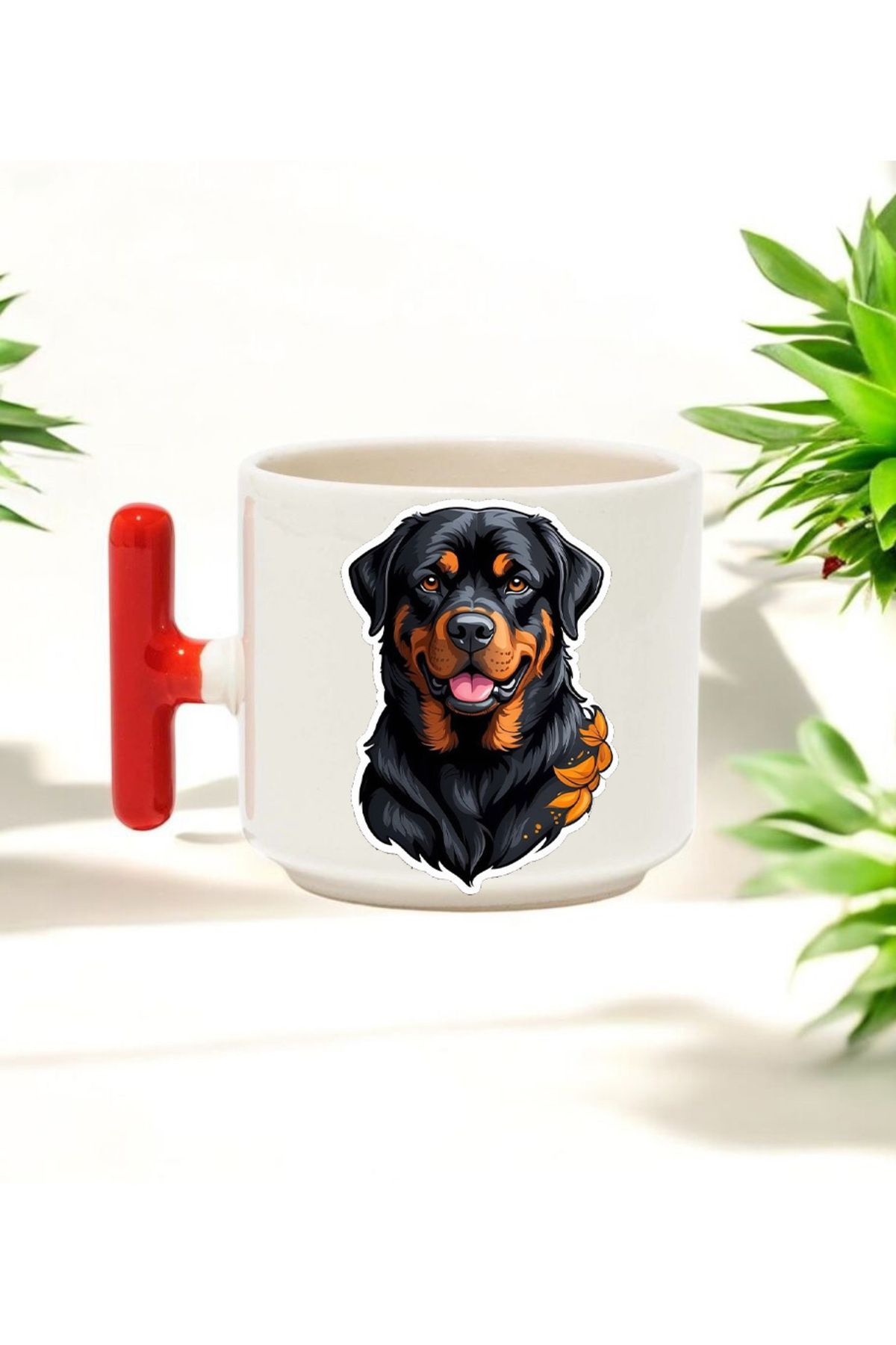 BB TRADE Köpek Tasarımlı Kırmızı T Kulplu Seramik Baskılı Kupa Bardak 250 ML