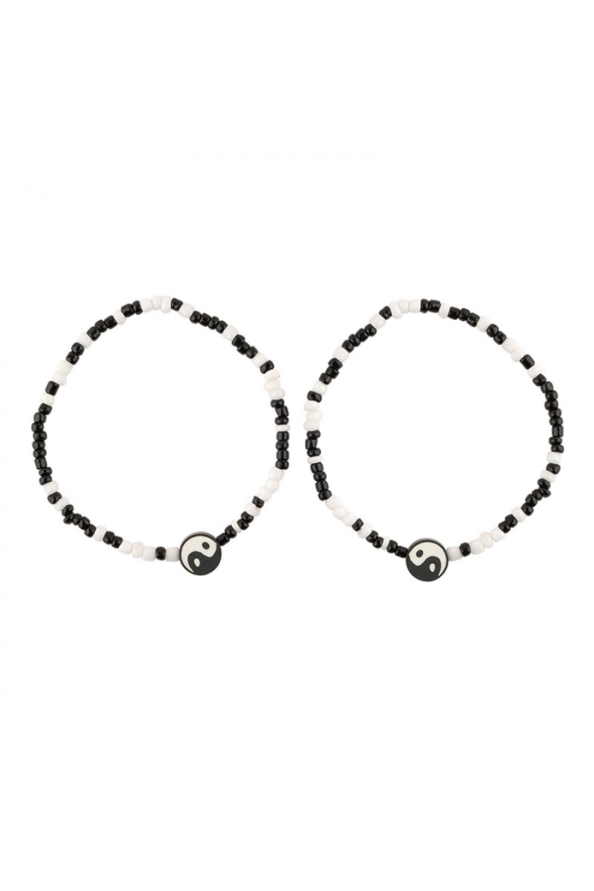 Tessero-Set de două brățări din mărgele, model Tai Chi Yin și Yang, mărime reglabilă, unisex, Tesser 1