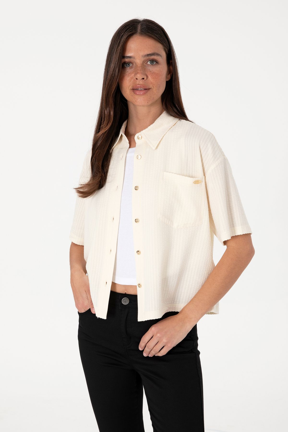 U.S. Polo Assn. Kadın Krem Örme Gömlek 50299843-VR071