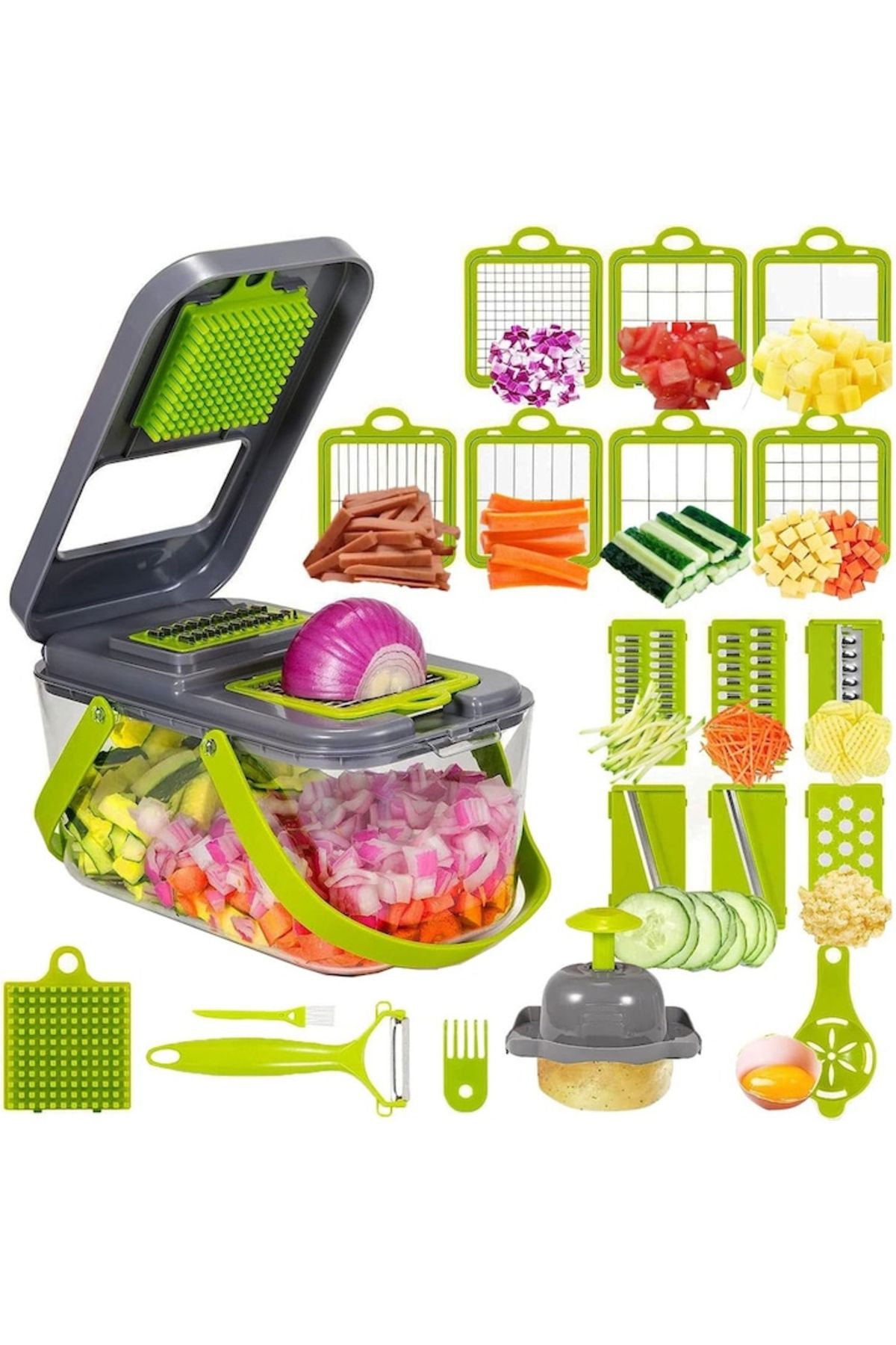 varioshop-VarioShop® Multifunctional Grater, For Vegetables and Fruits, with 22 Accessories, Manual, with Func 9