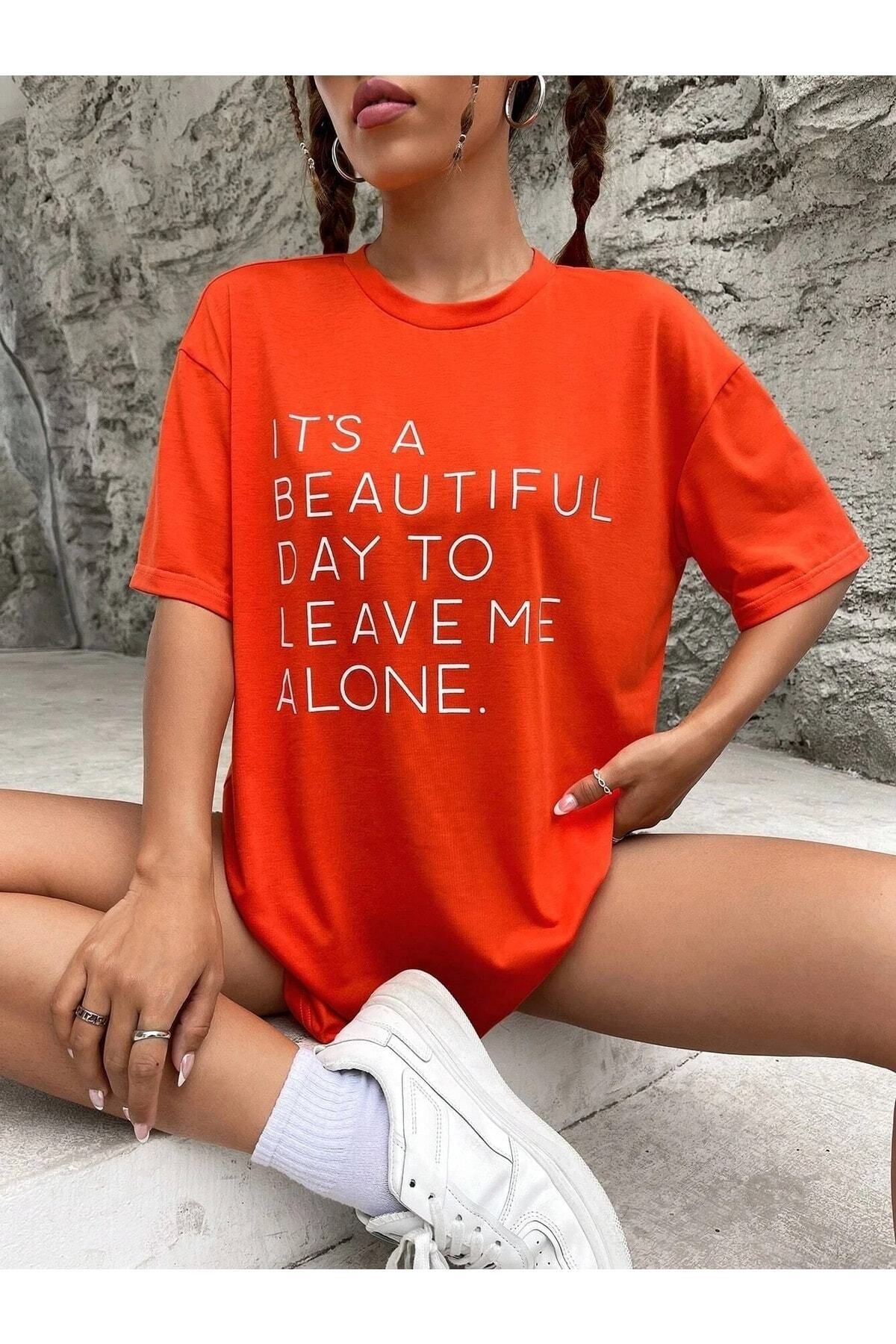 Boi Kadın / Kız Beautiful Day Baskılı Oversize T-shirt Salaş Boyfirend