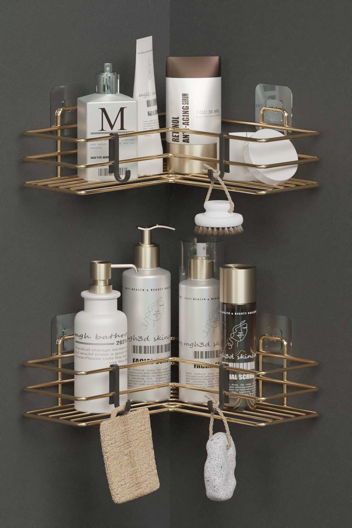 wearme Yapışkanlı 2 Adet Duvar Düzenleyici Banyo Köşeliği Duş Şampuanlık Köşe Raf Organizer Raf Gold