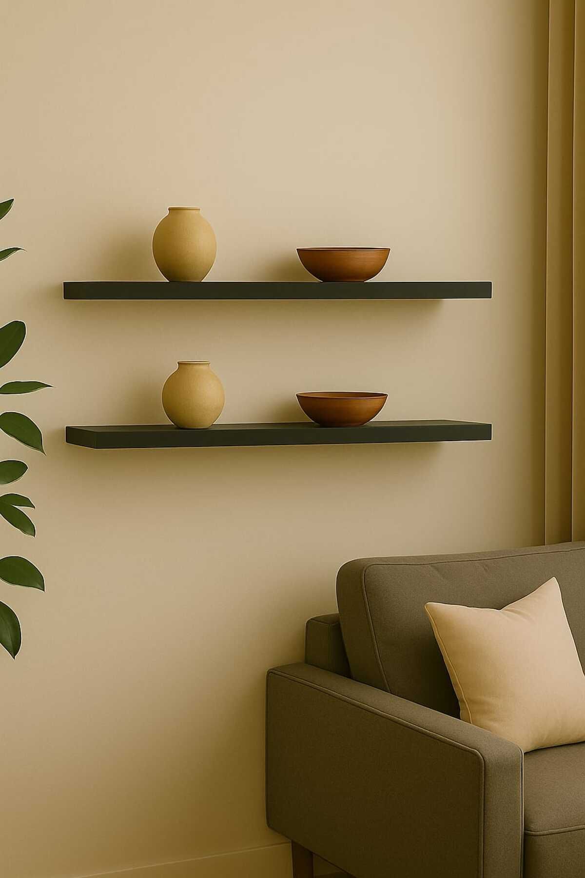 yankı-byeg 50 Cm 2li Mat Siyah Mdf Uçan Duvar Rafı Gizli Bağlantı Kitaplık